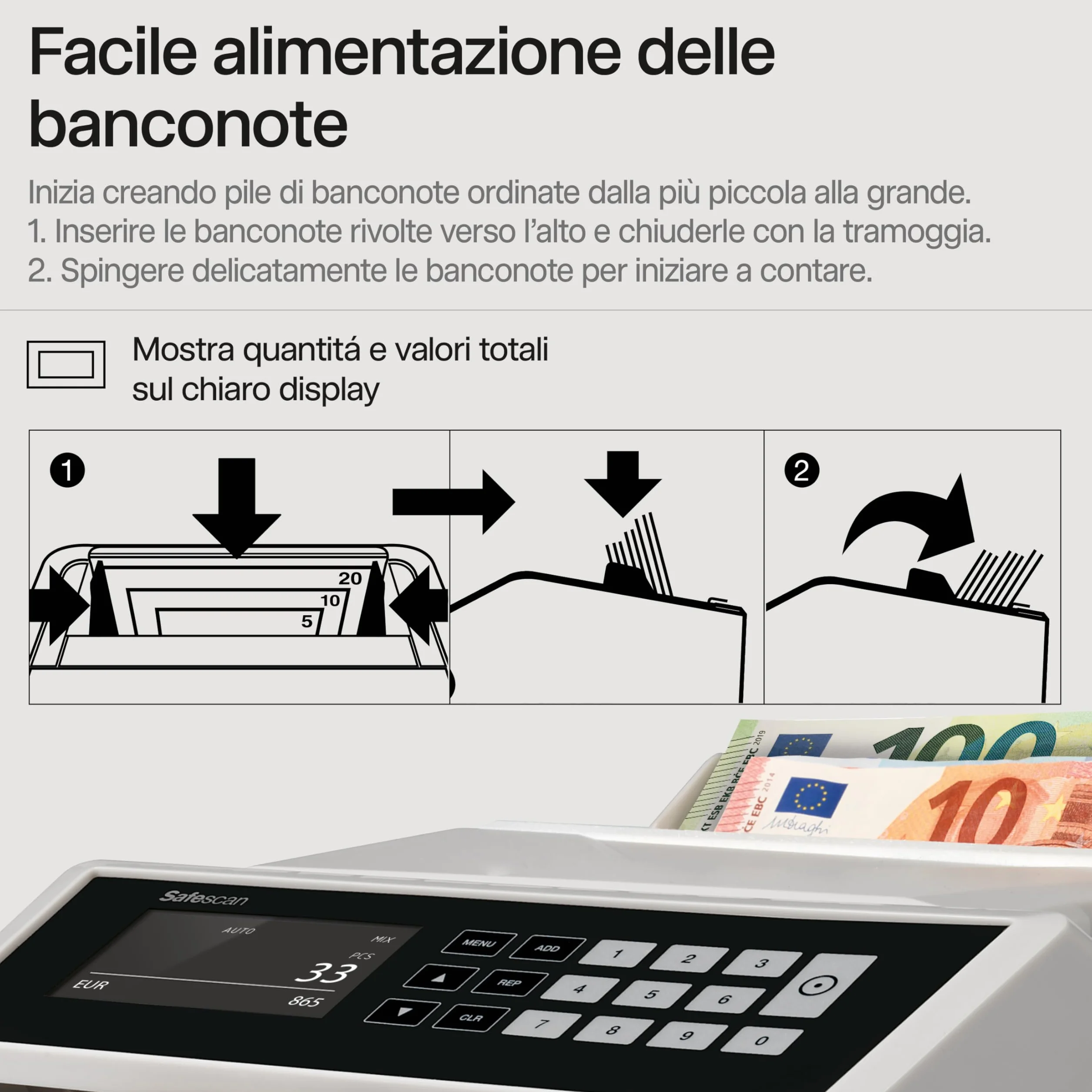 Safescan 2465 S contabanconote che conta banconote miste euro Contabanconote con verifica banconote a 7 punti Contabanconote ordinate per tutte le banconote