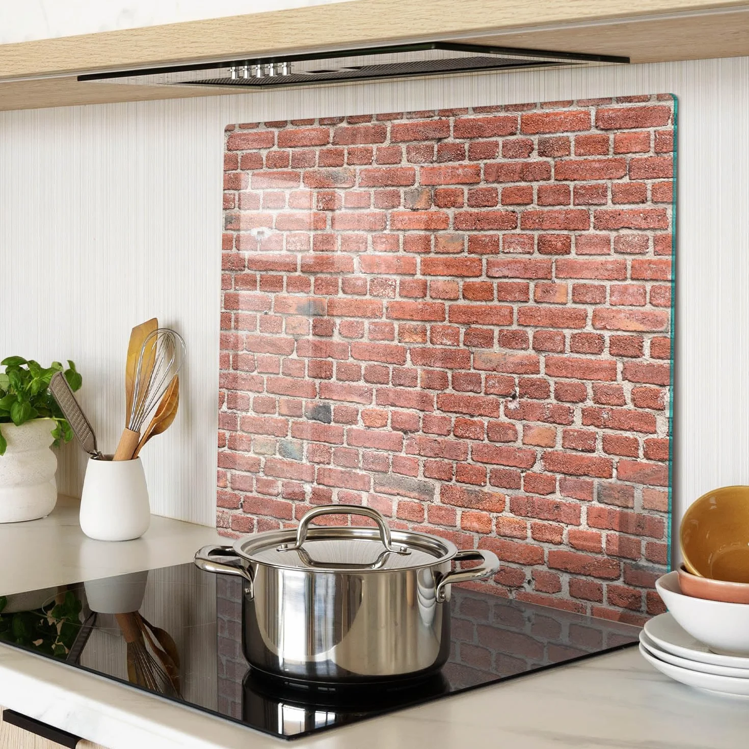 Tagliere in Vetro Protezione 60x52 cm Resistente al Calore Facile da Pulire da Cucina con Stampe con Piedini Antiscivolo Antigraffio Durevole e Igienico Rettangolare - Effetto muro di mattoni