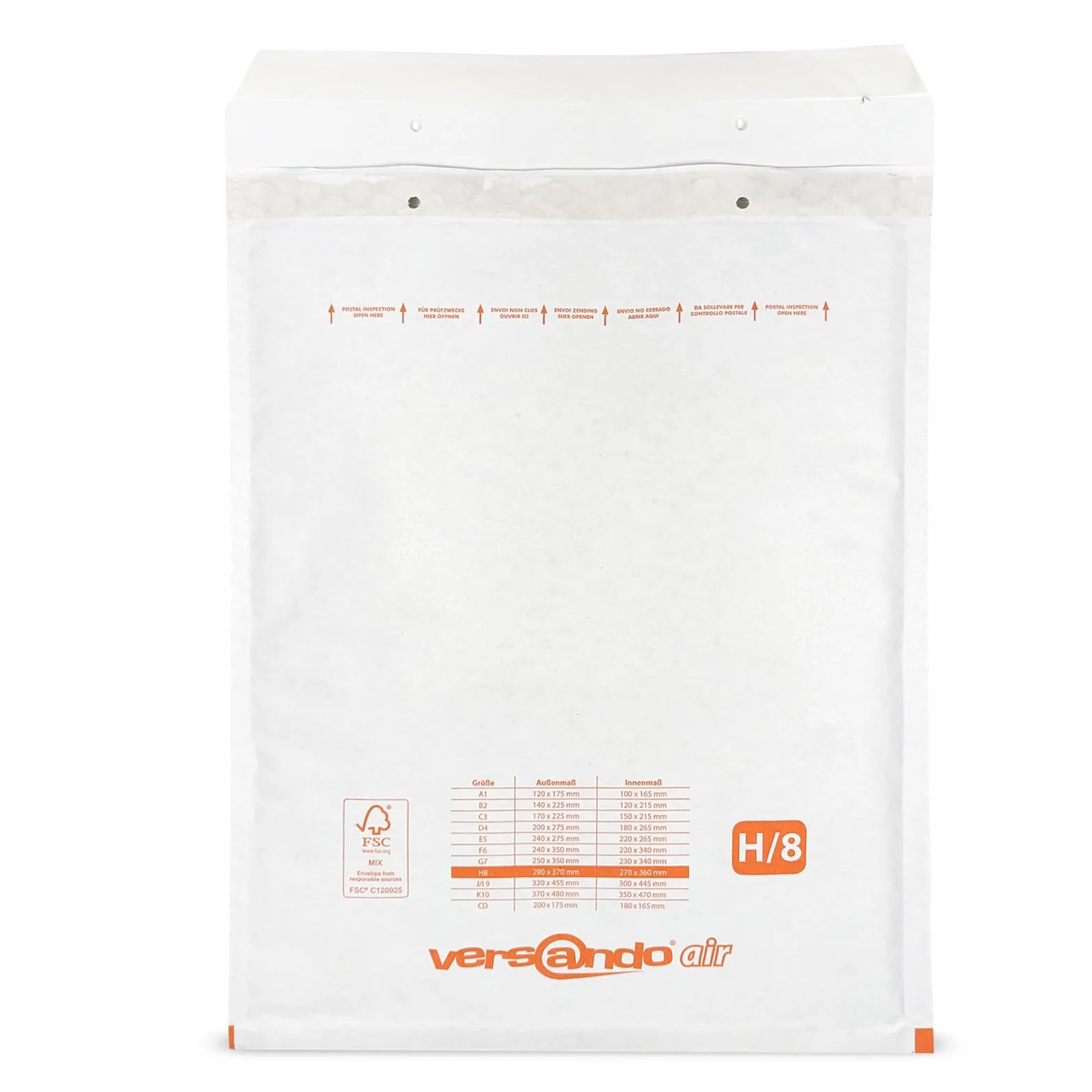 versando 200 buste imbottite H8, dimensioni interne 270 x 360 mm, | dimensioni esterne 290 x 370 mm, bianco per DIN B4