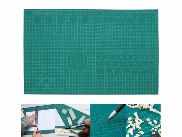 Tappetino da Taglio Scuola Tavolo Scrivania, Tappeto Bifacciale Auto Riparabile Rigenerante, Griglie su Entrambi i Lati stampate in Cm, Angoli, Goniometri, Linee Parallele e Figure.(FORMATO A1 VERDE)