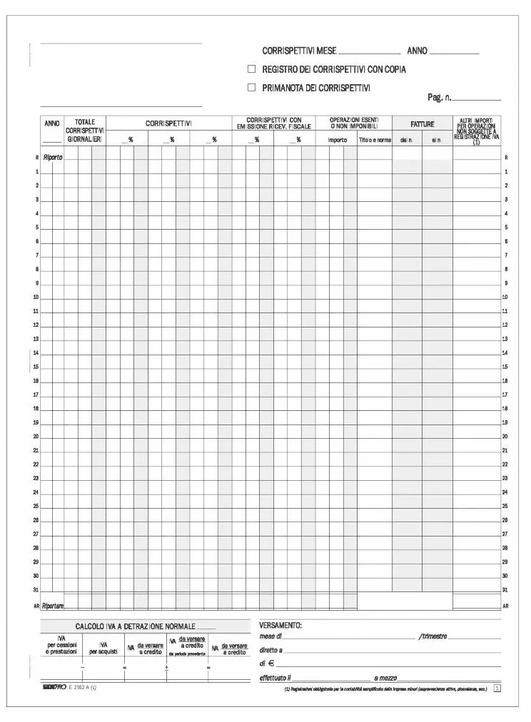EDIPRO E2102A Registro prima nota IVA corrispettivi 25x2 autoricalcante 29,7x22,5