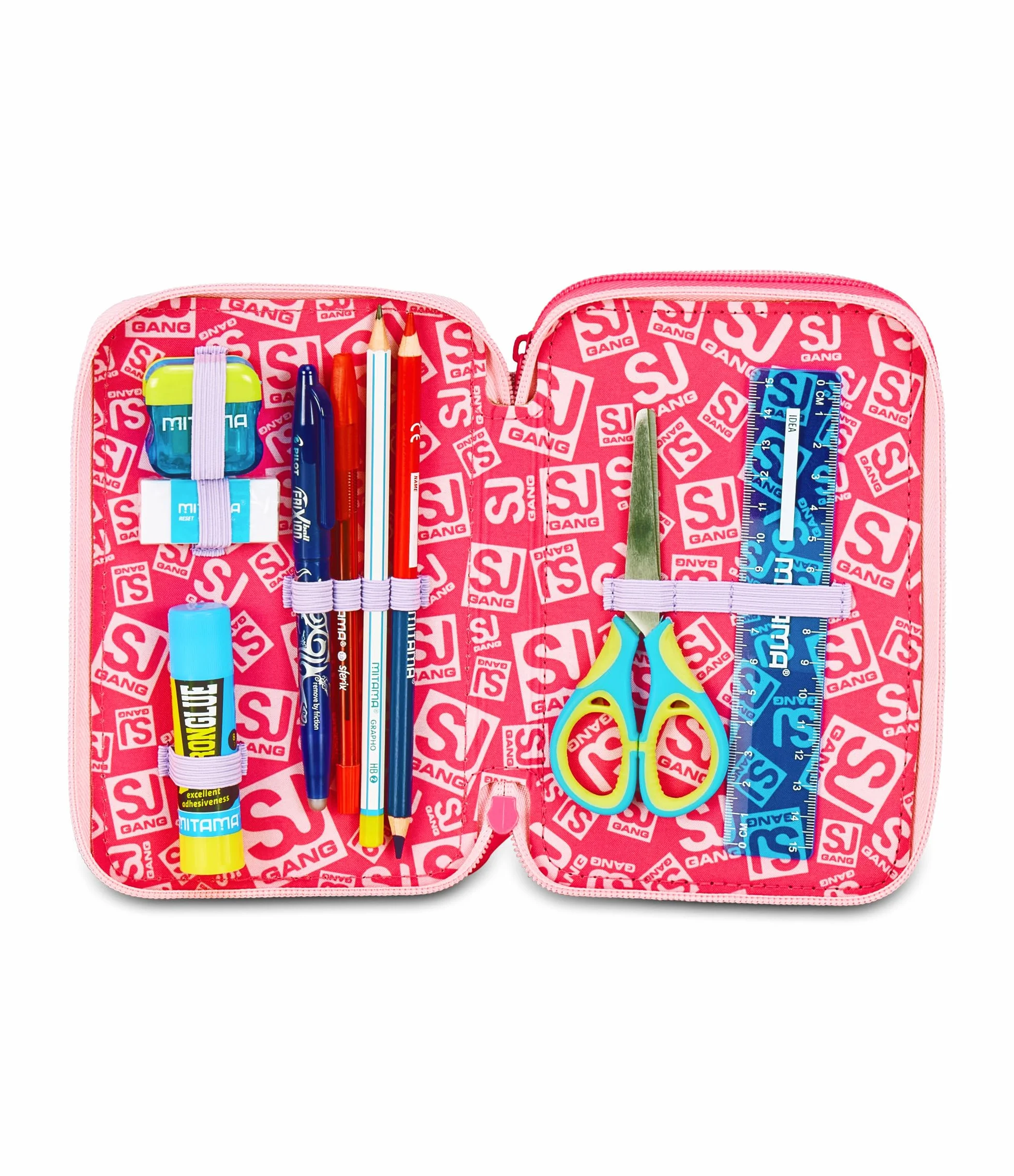 SJ GANG STYLE JAM GANG Astuccio Scuola 3 Zip Rosa Portapenne Triplo Scomparto