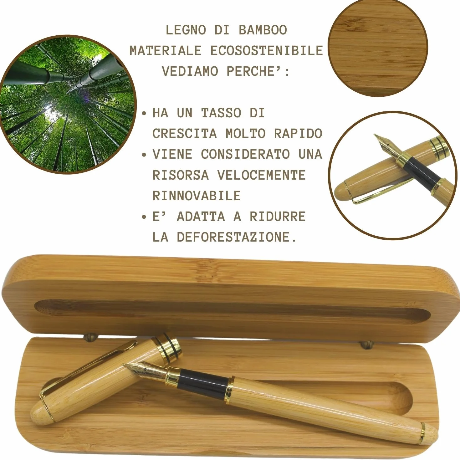 Amore Legno Sforza Penna Stilografica Elegante, Regalo Uomo Donna Laurea Compleanno con Frasi Motivazionali, Scatola Bamboo