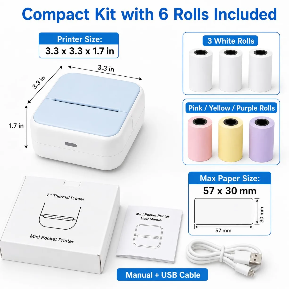 Etichettatrice con nastro – Mini stampante adesiva Bluetooth per organizzazione di etichette per casa e ufficio, ampie etichette impermeabili, creatore di adesivi termici portatile (blu)