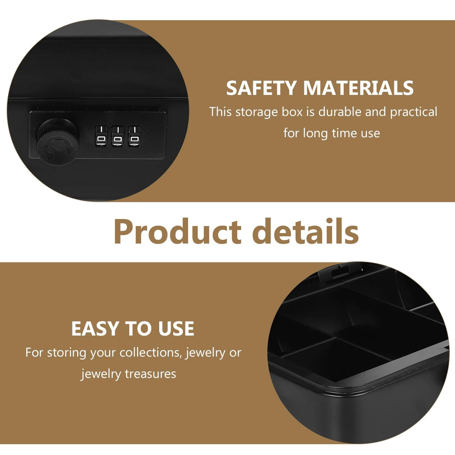 Abaodam Cassetta Portavalori Chiudibile a Chiave in Metallo Nero con Combinazione Digitale, Piccola Scatola Organizer per Contanti e Oggetti Personali, Cassaforte Compatta per Ufficio