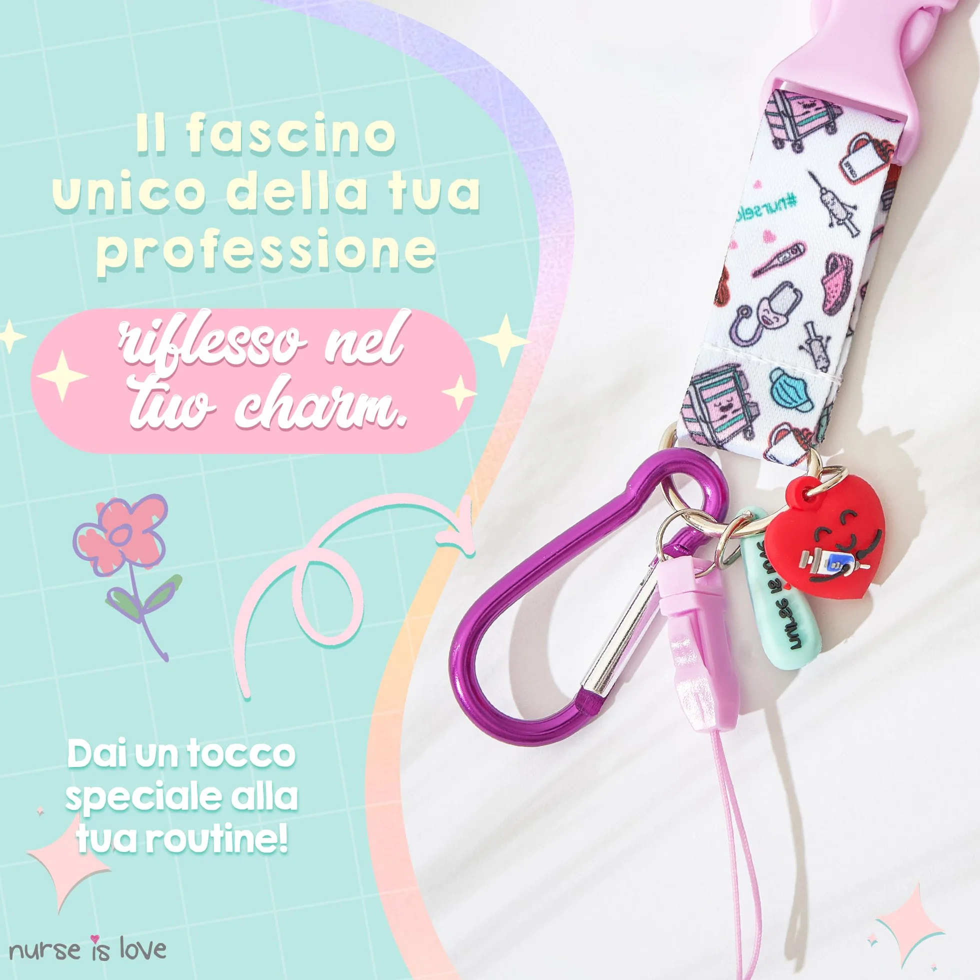 Porta Badge da Collo per Infermiera - Portachiavi Collo Cordino per Forbici Infermiere, Clip e Moschettone, Accessori Regali Infermieri