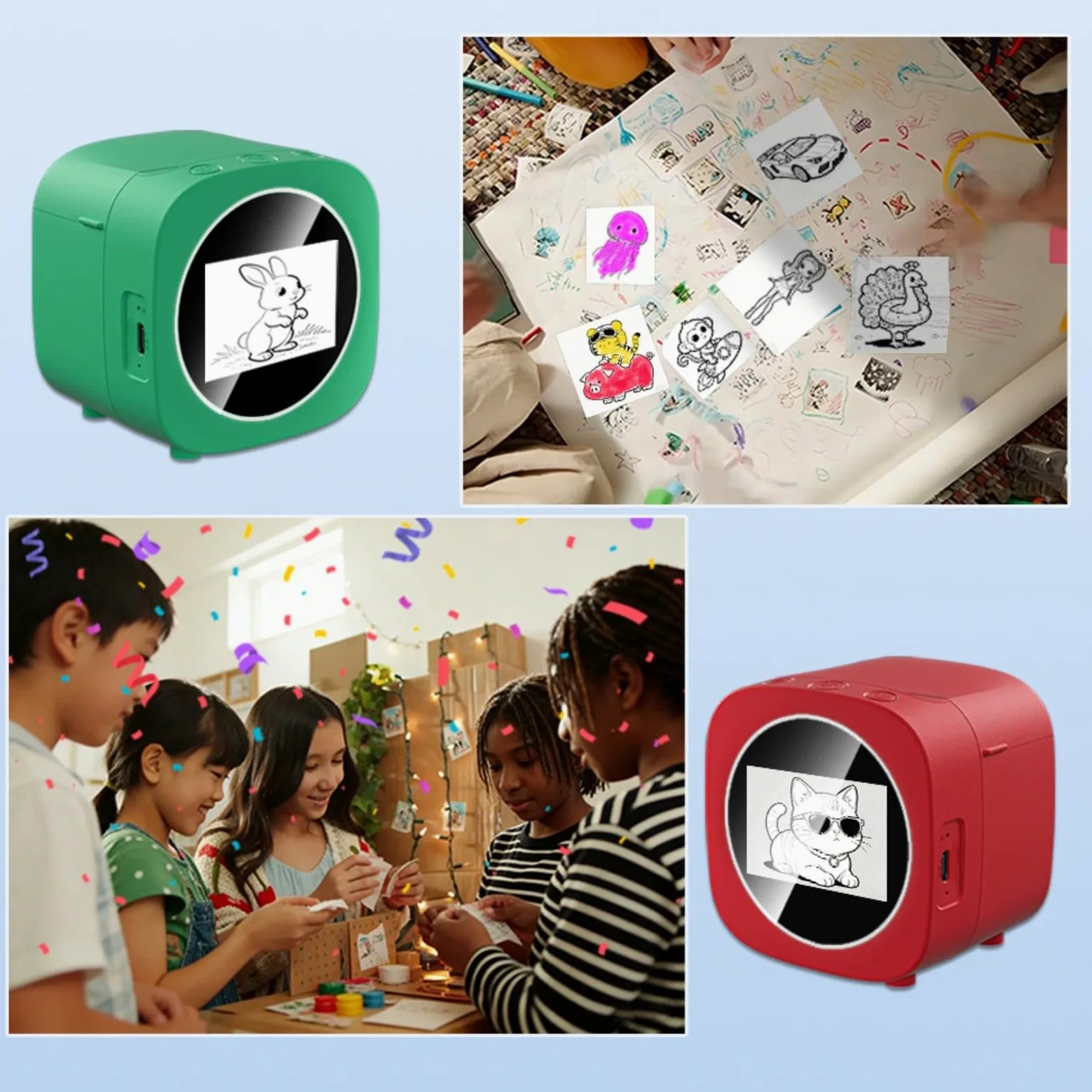 Stampante per adesivi vocali AI portatile con stampa termica e funzione voce-to-immagine, design compatto in ABS-PC con 3 rotoli per appunti, diari, scrapbooking, rosso, ideale per (bianco)