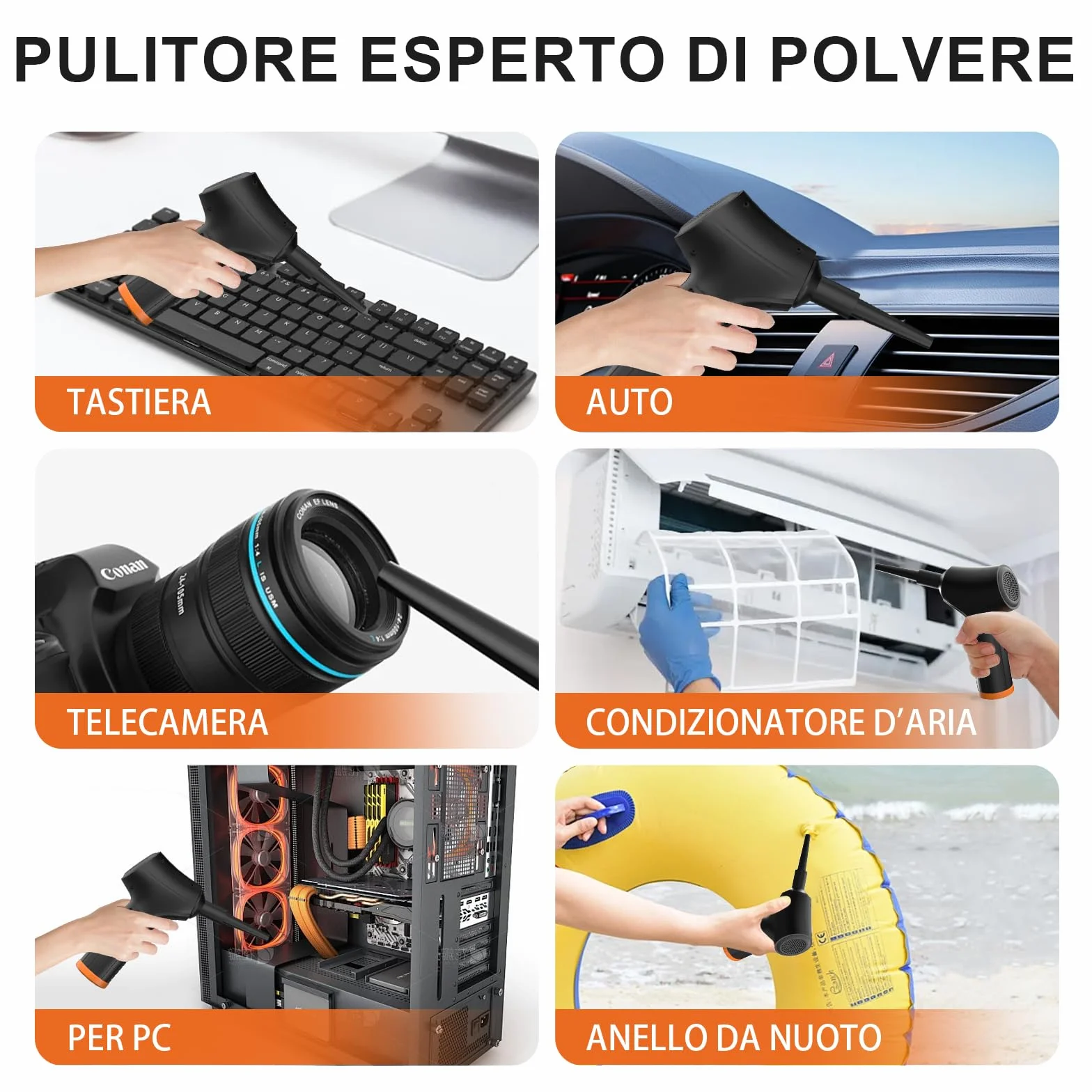 Spolverino ad aria compressa, pulitore soffiatore portatile a 3 Velocità per PC, Air Duster ricaricabile senza fili per laptop, tastiera, Alternativa Allo Bomboletta Aria Compressa Spray