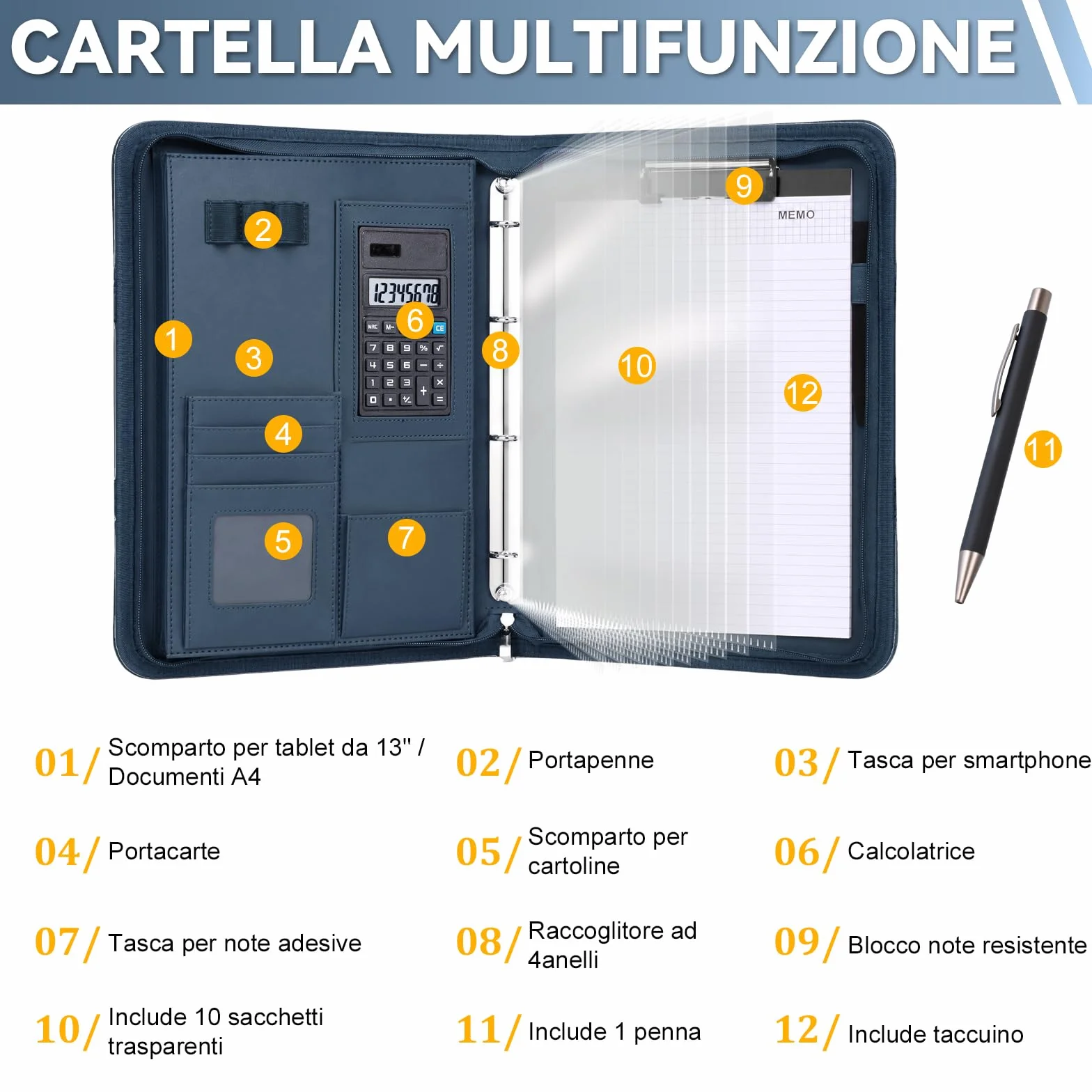 Leathario Cartella Portadocumenti A4 in Pelle PU Portablocchi Unisex per Ufficio Conferenza Cartellina Custodia Organizzatore con Quaderno regalo uomo e donna