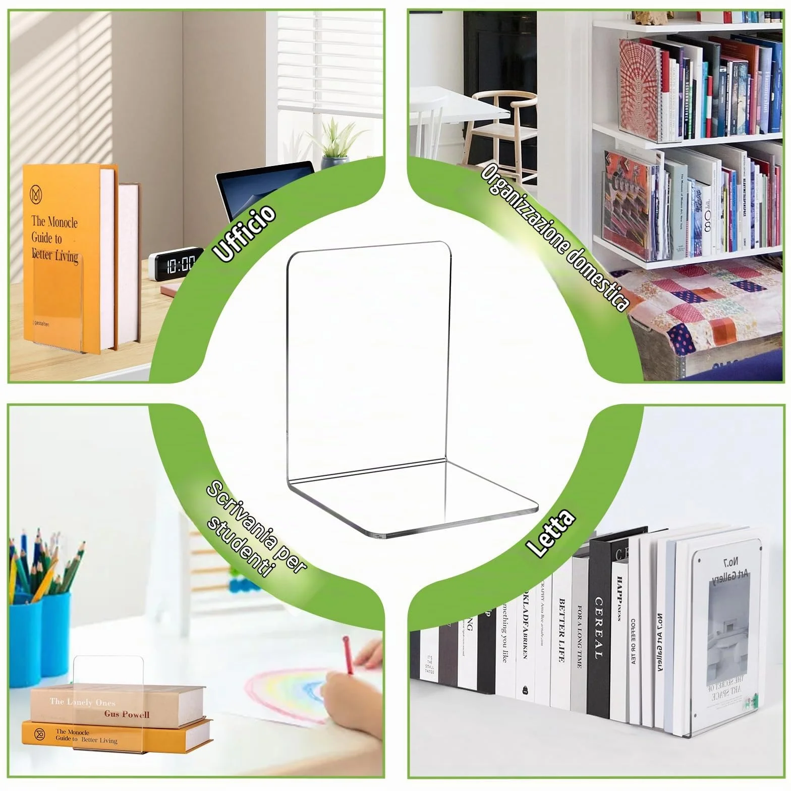 10pcs Fermalibri Trasparente in Acrilico - Set per Mensole Adatto per Scuola, Casa, Ufficio, Biblioteca