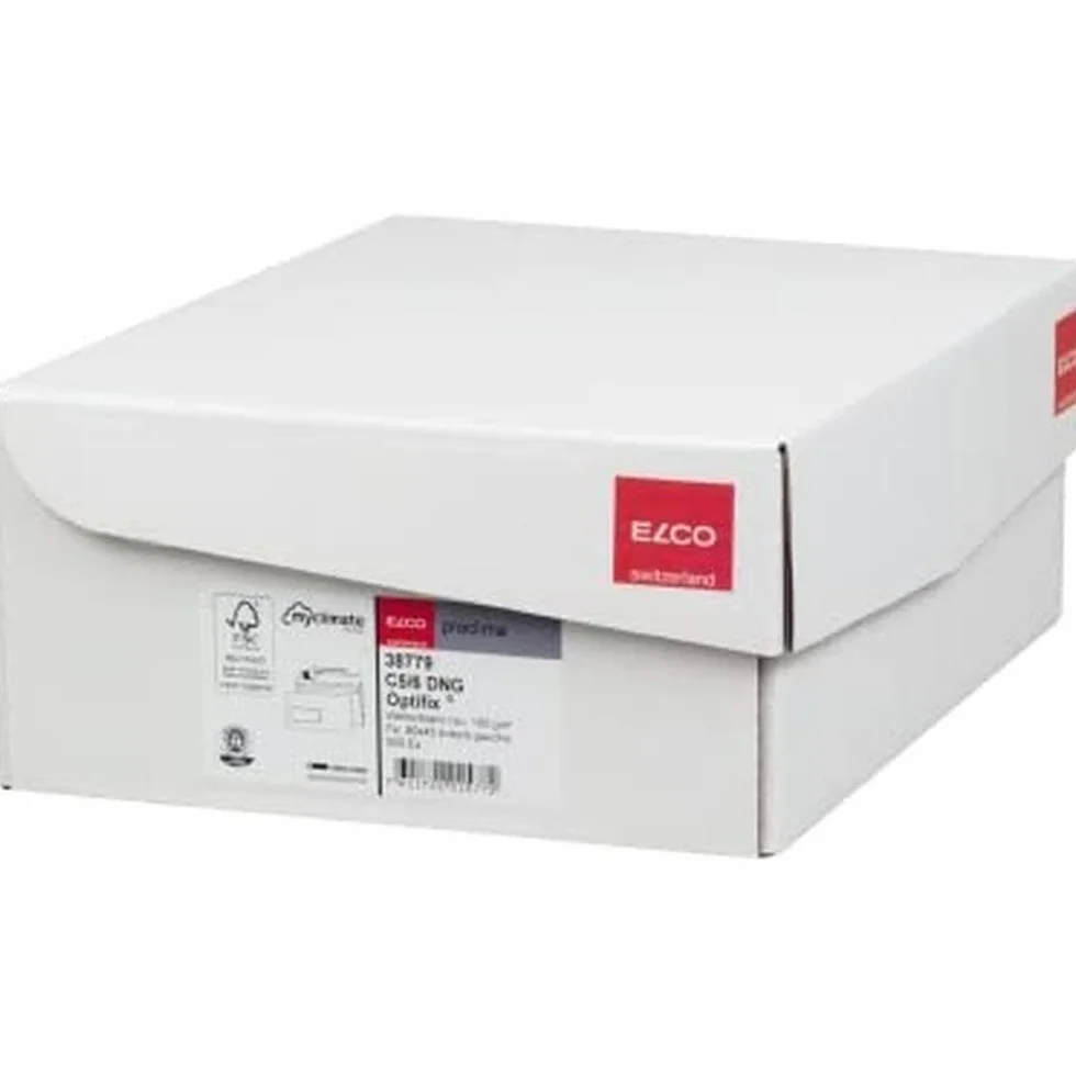 Elco Proclima FSC CO2 riciclaggio neutra Buste DL con chiusura adesiva, 100 g/m² 229 x 45 mm, con finestra sinistra (Scatola di 500 buste bianco