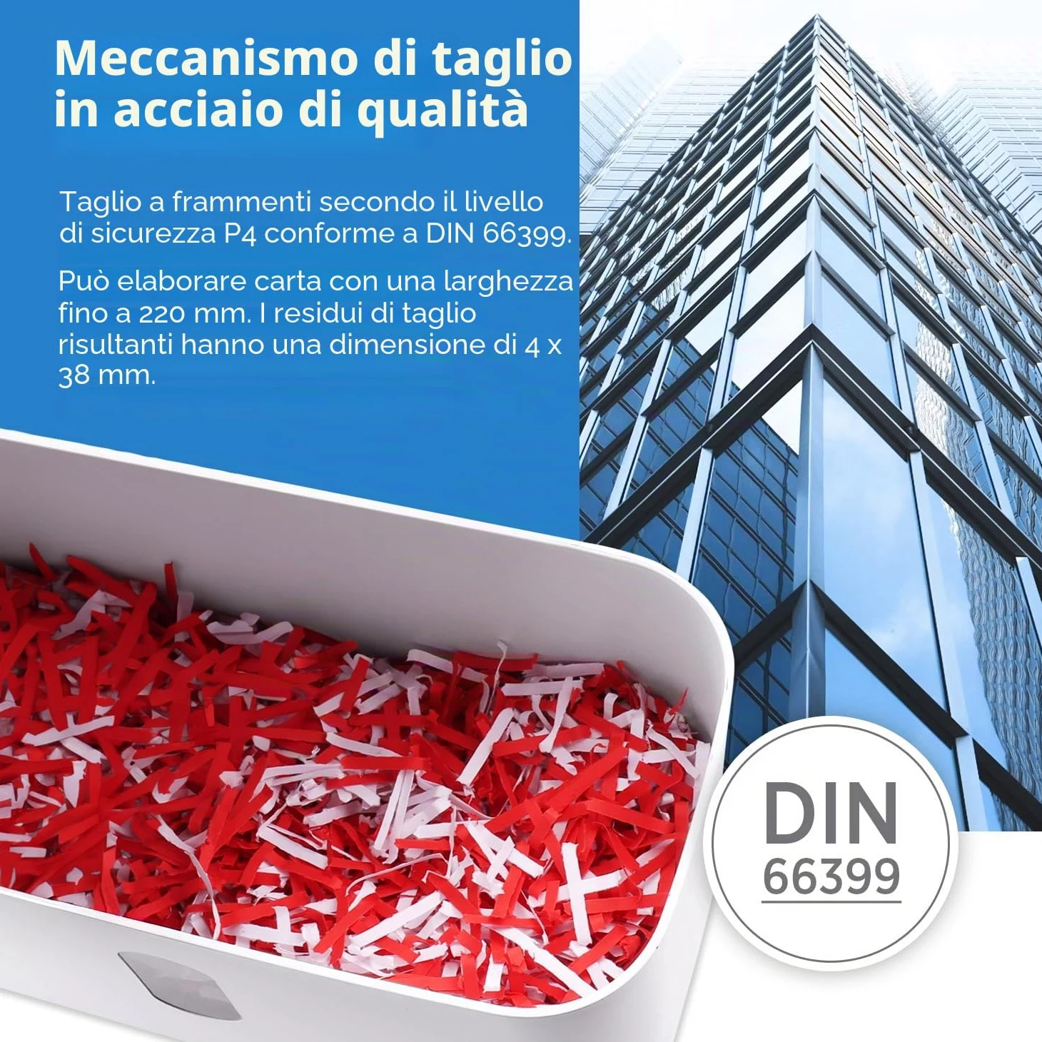 GENIE 440 distruggidocumenti | Taglio particelle 4 x 38 mm | Livello di sicurezza P-4 | Silenzioso 72 dB | Shredder compatto e portatile | Funzione di avvio/arresto automatico | Protezione da