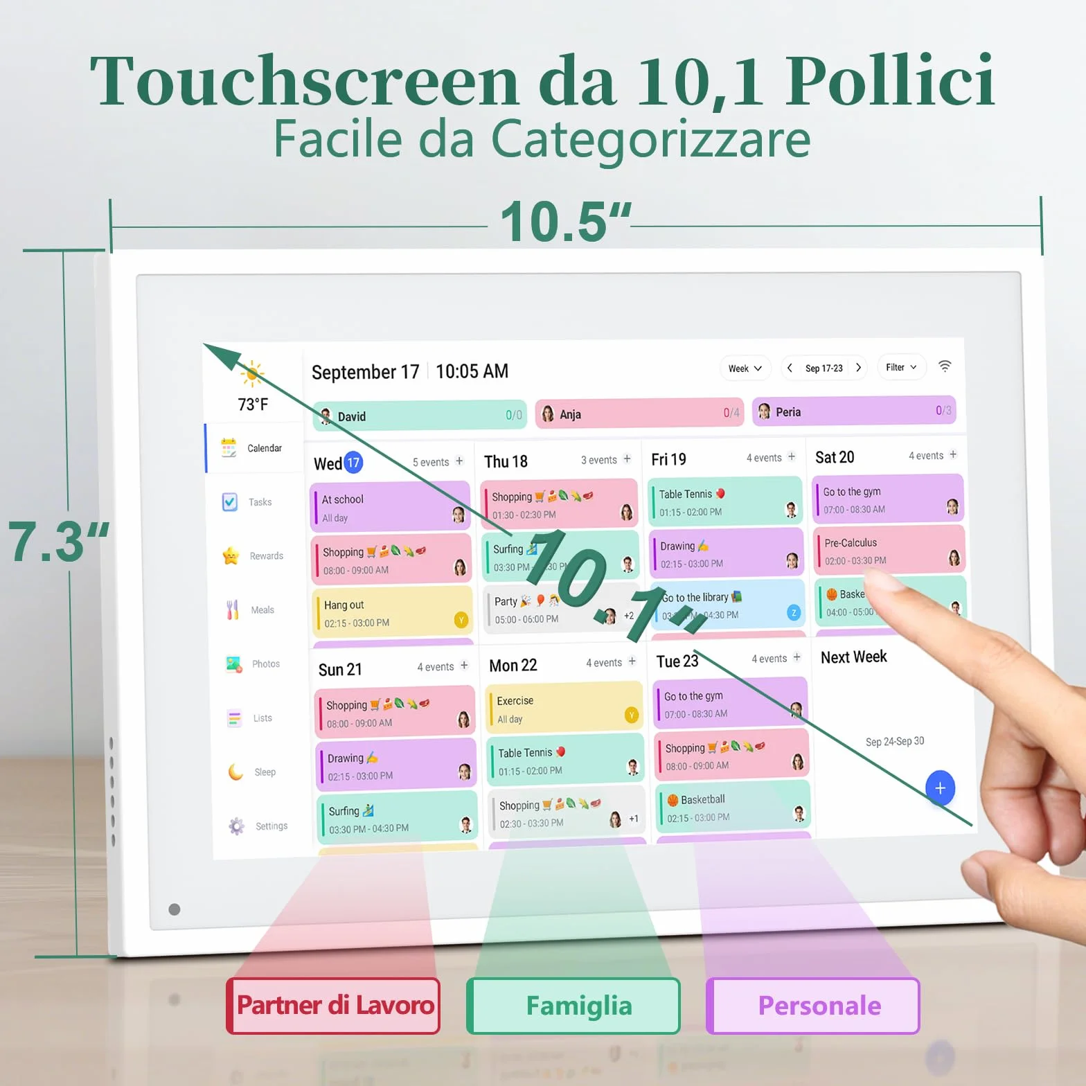 Calendario Digitale da Parete 10,1 Pollici Touch Screen - Planner Familiare con 32GB di Memoria, Cornice Foto Digitale, Sincronizzazione App e Cloud, Agenda Smart