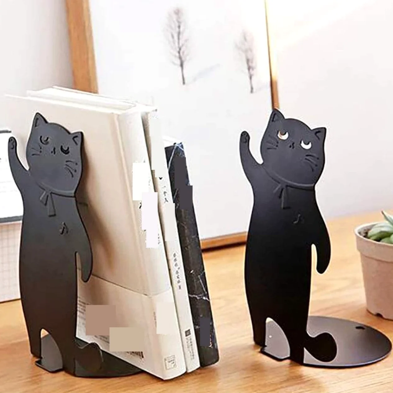 Reggi Libri, Fermalibri Simpatici Fermalibri A Forma Di Gatto In Metallo Per Scaffali Decorativi Resistenti Per La Casa Della Scuola Ufficio Casa Scrivania(White)