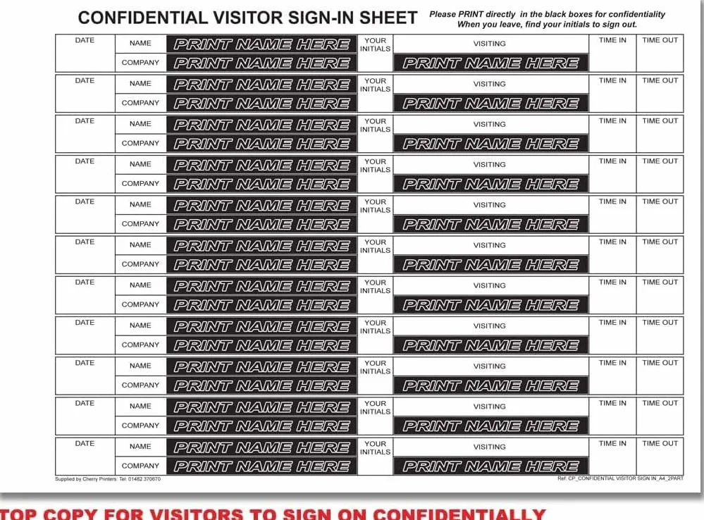 Cherry Printers Carbonless NCR Visitor Sign in Duplicate Wiro Book A4 50 Set