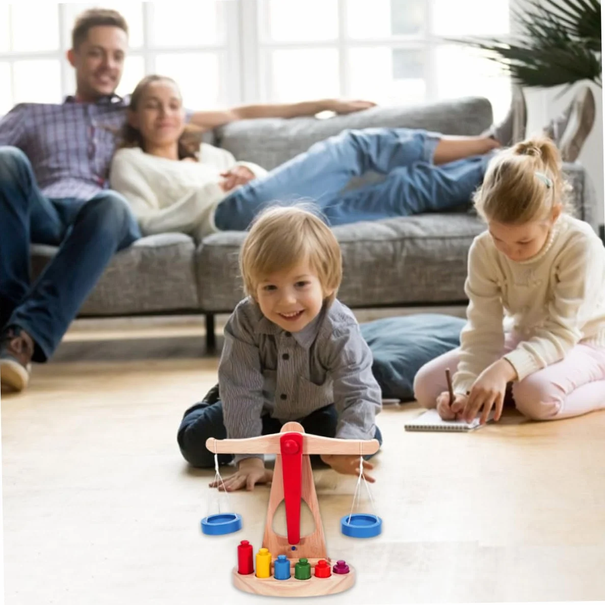 Scala della Bilancia in Legno Toy Matematica Apprendimento Strumenti educativi per Bambini con 6 Pesi, educazione all'apprendimento