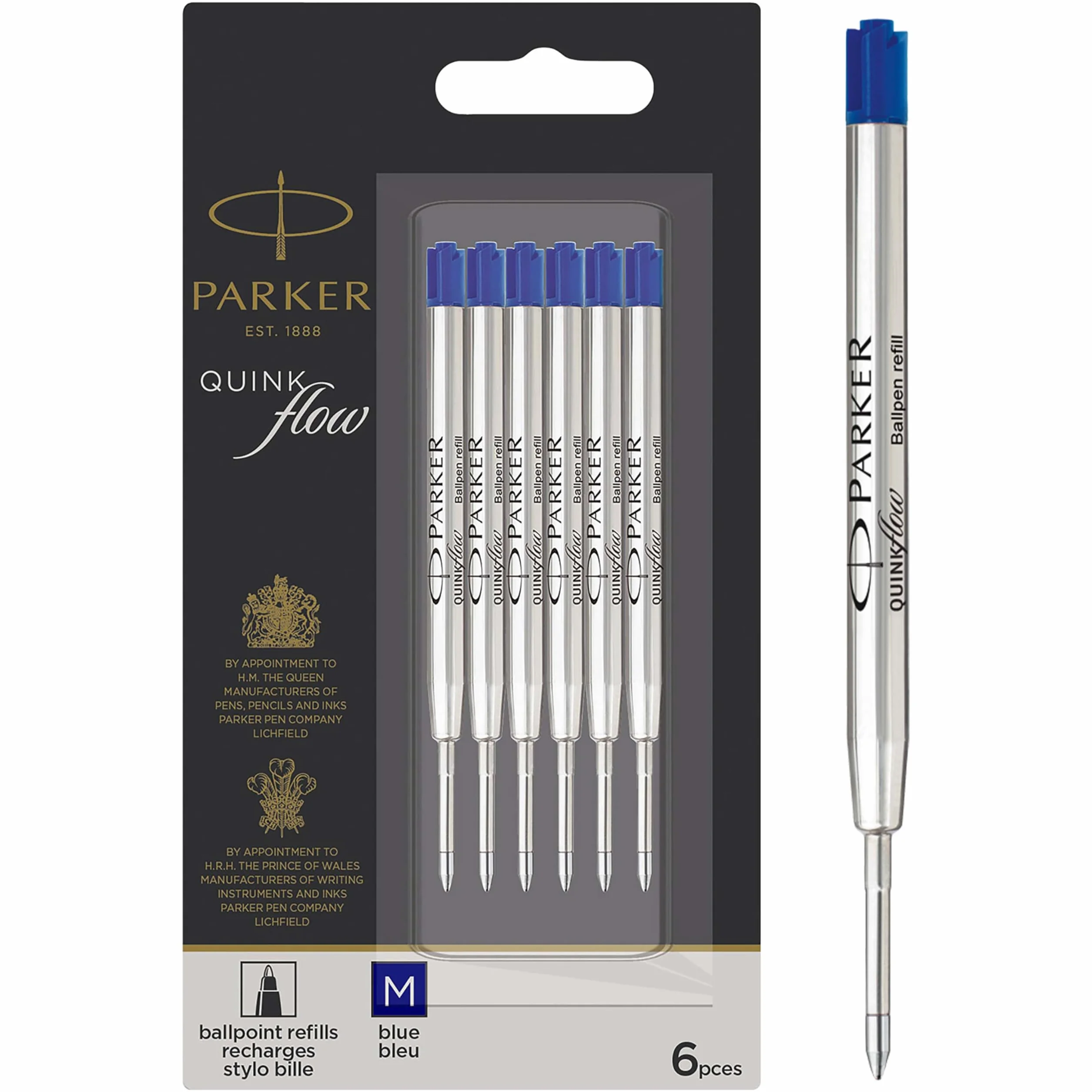 Parker QUINKflow ricariche inchiostro blu punta media 6 pezzi
