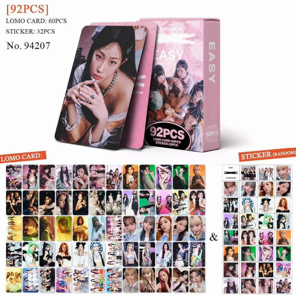 EASY Merch Cards 92 biglietti d'auguri per foto album di carte Photocards 60 carte 32 adesivi regalo set per fan (LEEASY2)