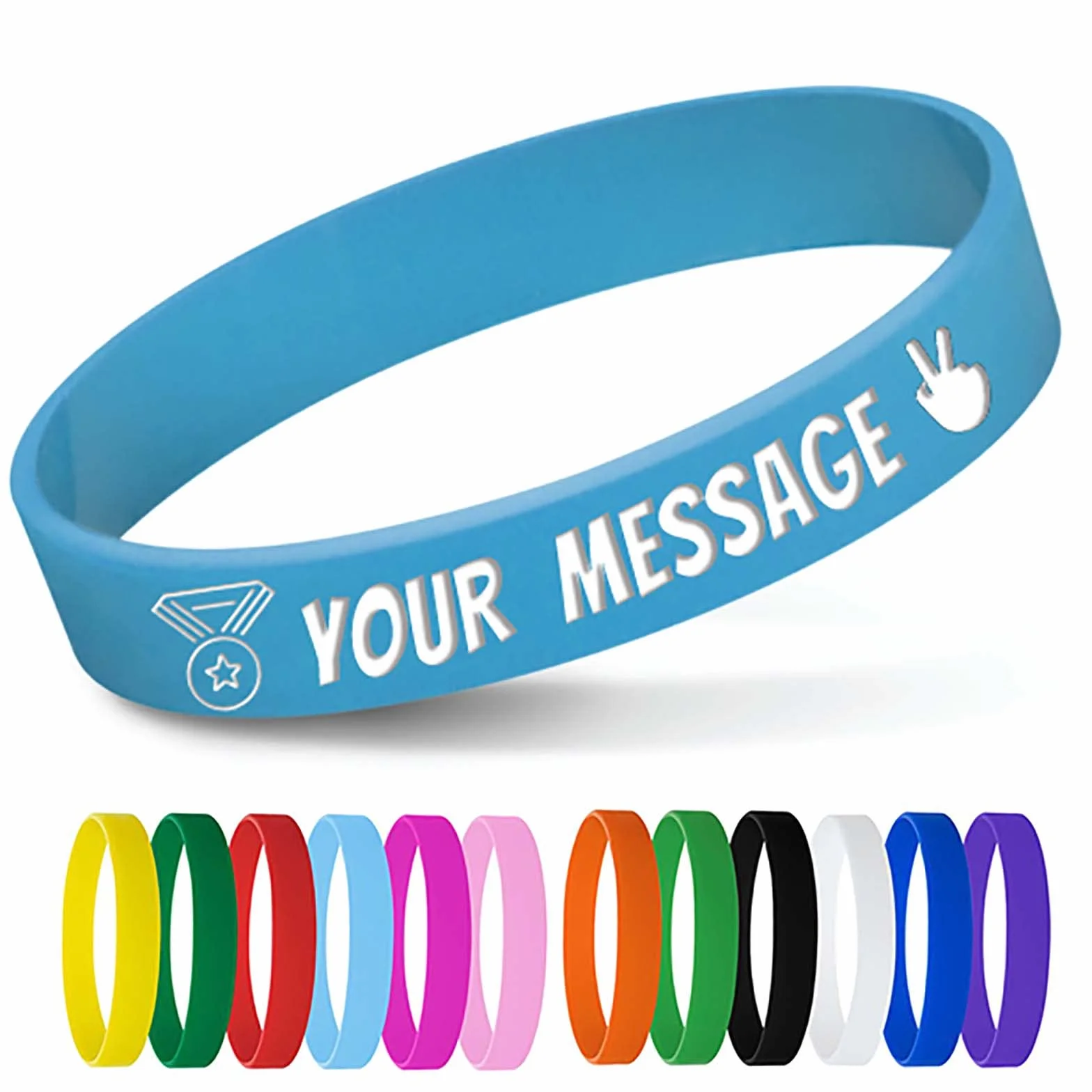 Braccialetti personalizzati in gomma con messaggio di testo per eventi raccolte fondi