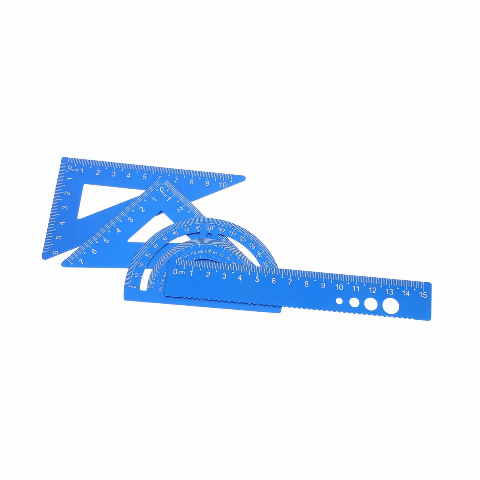 Angoily 5 Set Set di gust sovrano di precisione triangolo geometrico scuola classe fornitura di disegni di architettura righello triangolare da disegno professionale Lega di alluminio Blu