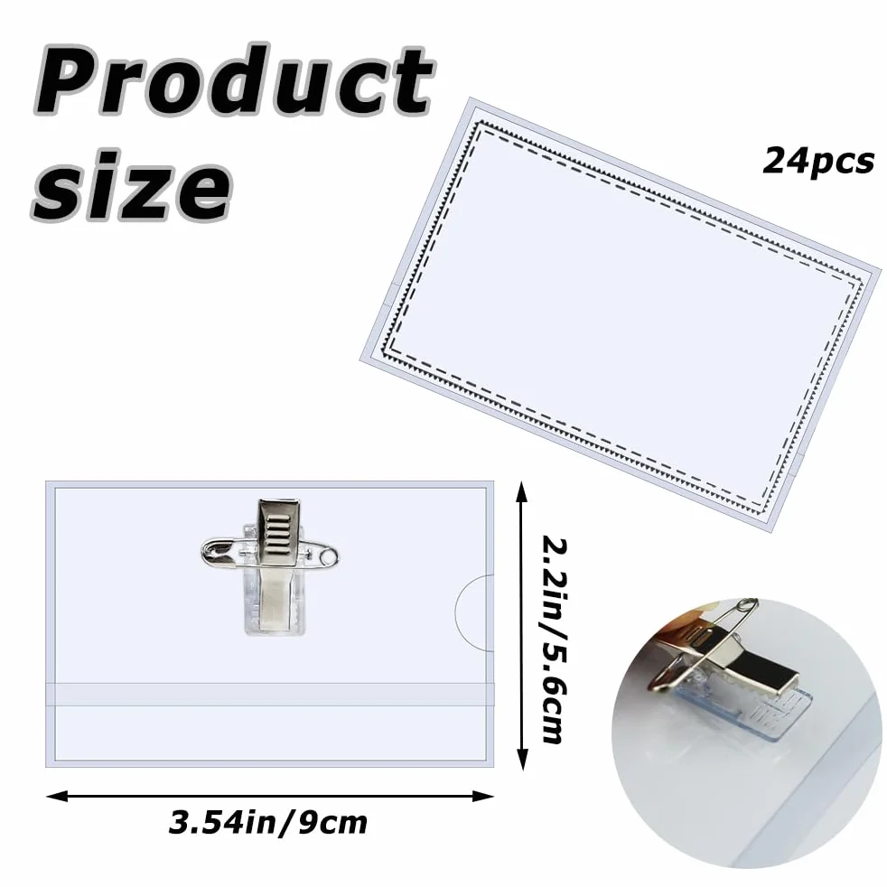 Porta Badge PVC Trasparente Confezione da 24 con Clip per Ufficio
