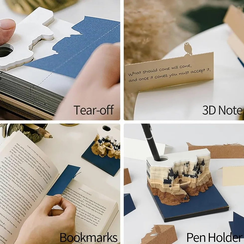 Square Castle - Blocco note a LED 3D, per Natale, regalo di compleanno con calendario, 2 pezzi