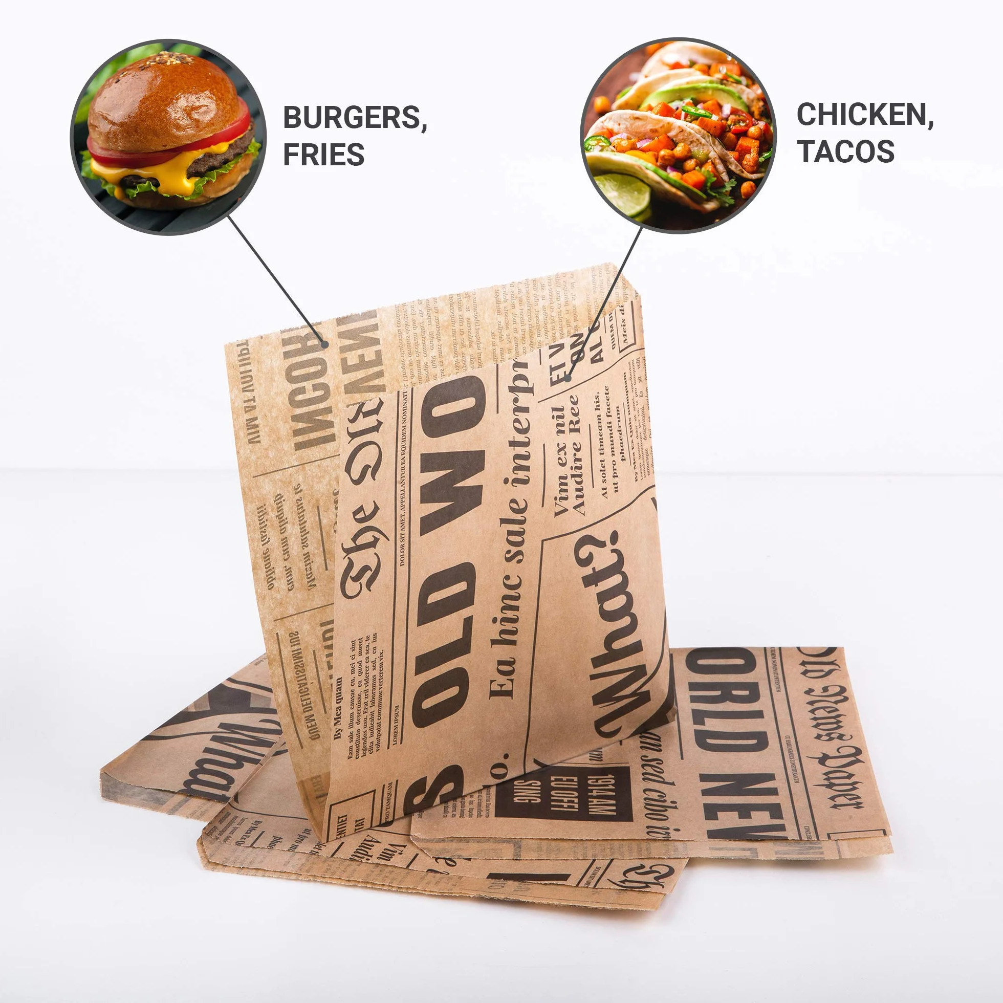Oldnews Craft 150 x 150 mm Paper Sack Bags Contenitore per il pranzo cibo hamburger patatine fritte (400)