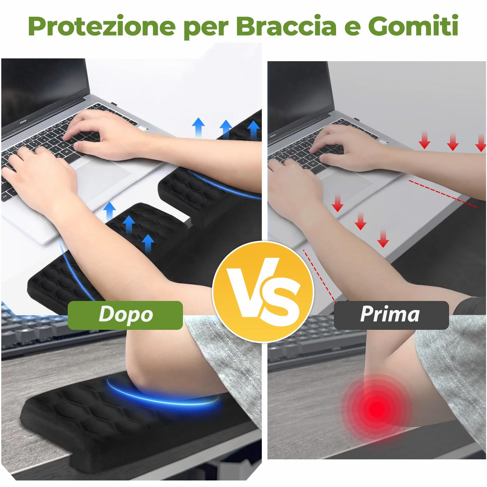 Poggiagomiti da Scrivania a Forma L 30x10.5cm Memory Foam Supporto Gomiti Ergonomico