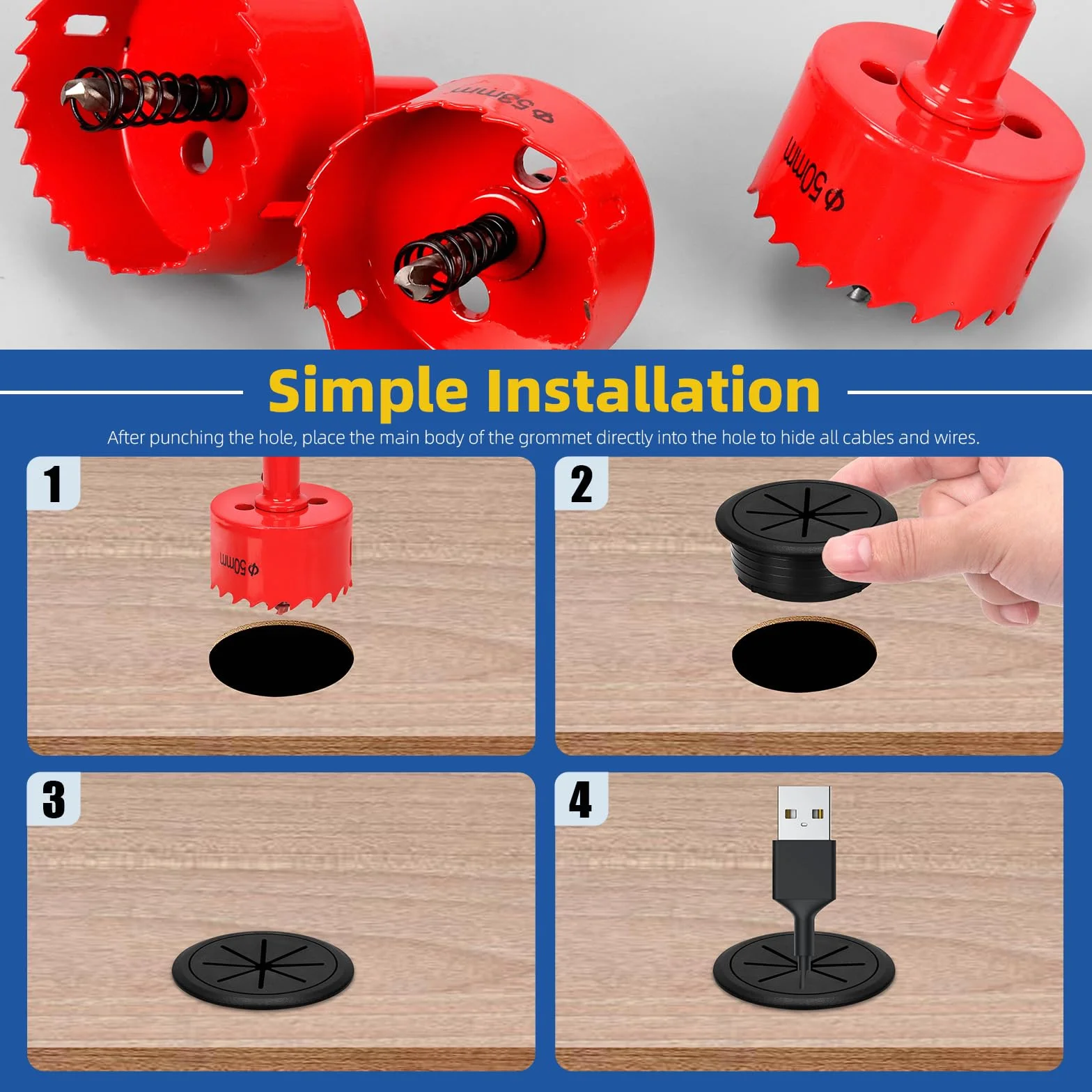 Glarks 60mm passacavi flessibili scrivania set 6 pezzi copertura foro cavi
