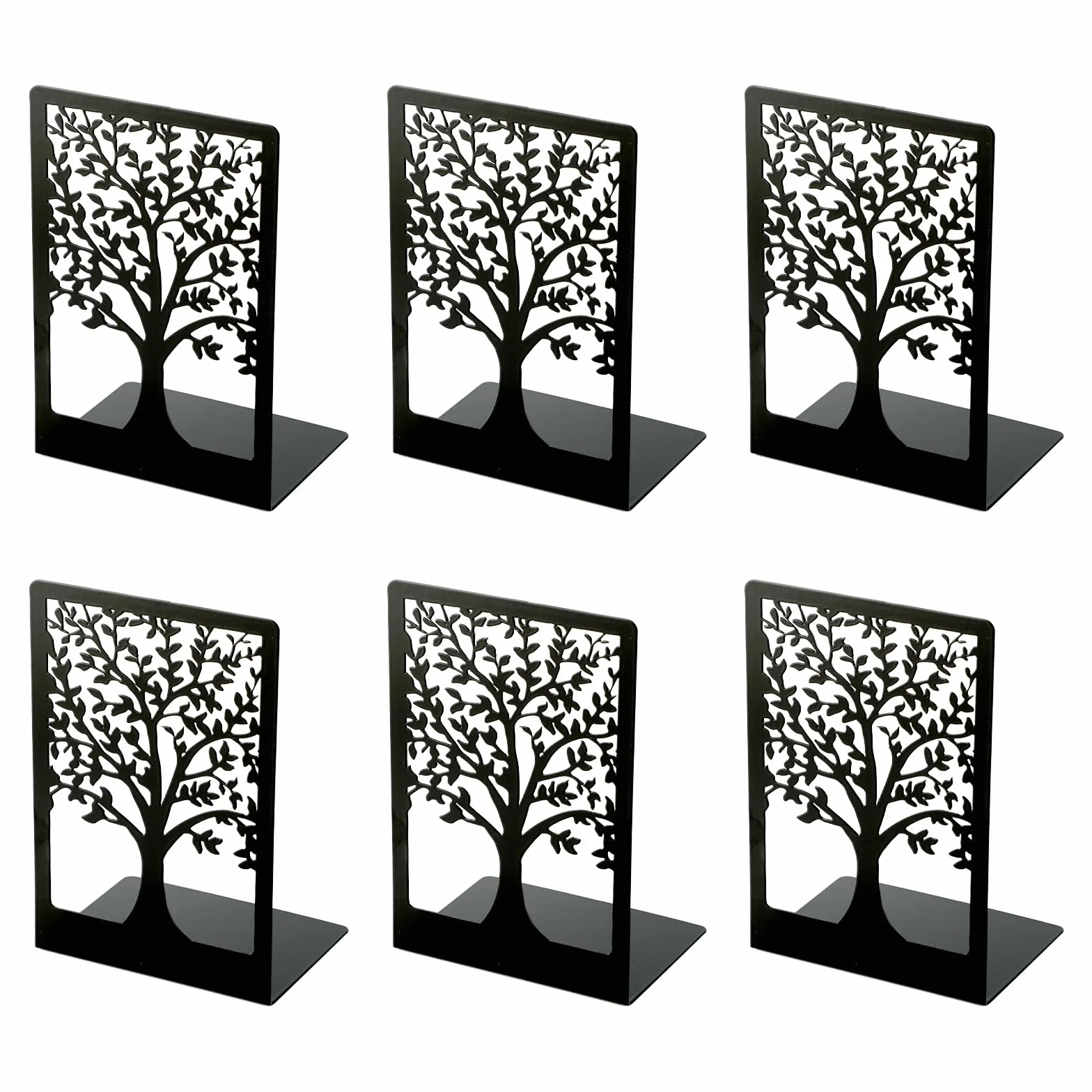Fermalibri in metallo 6 pezzi neri con motivo albero della vita 18x12x8cm reggilibri
