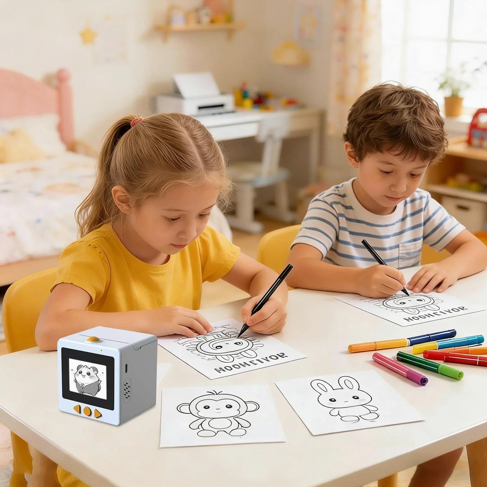 Stampante per adesivi - Scatola di stampa portatile senza inchiostro | abilitata a voce AI, stampante per etichette con display per la scuola, il posto di lavoro a casa | Dispositivo imp