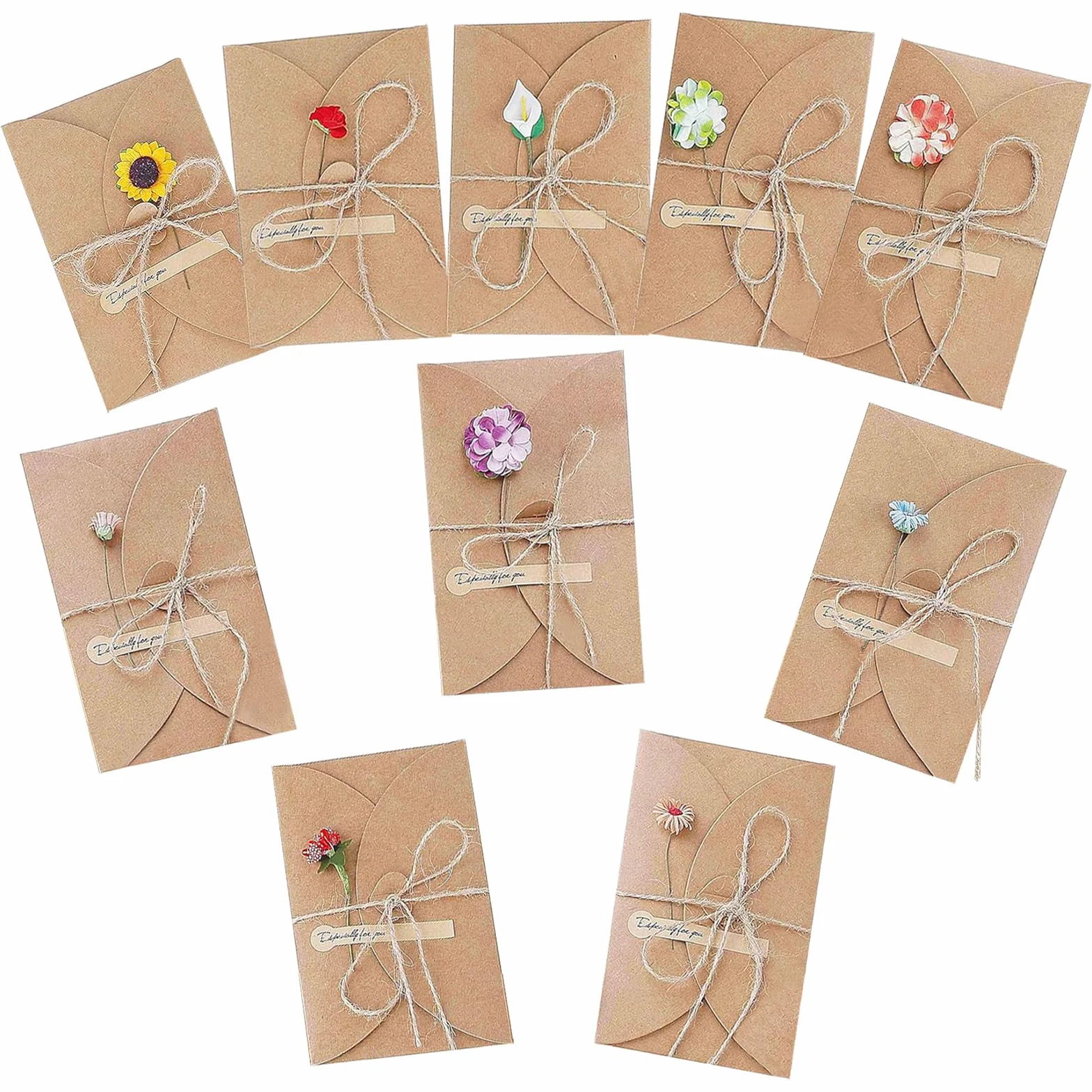 Cartolina di Auguri Fatti a Mano 10 Pezzi Carta Kraft con Buste Retrò 17.5cm x 11cm