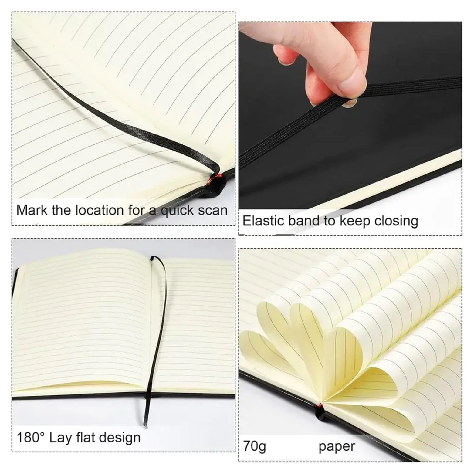 Confezione da 20 quaderni con diario a righe A5 Quaderno esecutivo con copertina rigida 5. X 8.3 Diari a righe larghe in pelle PU sfusi con fascia elastica