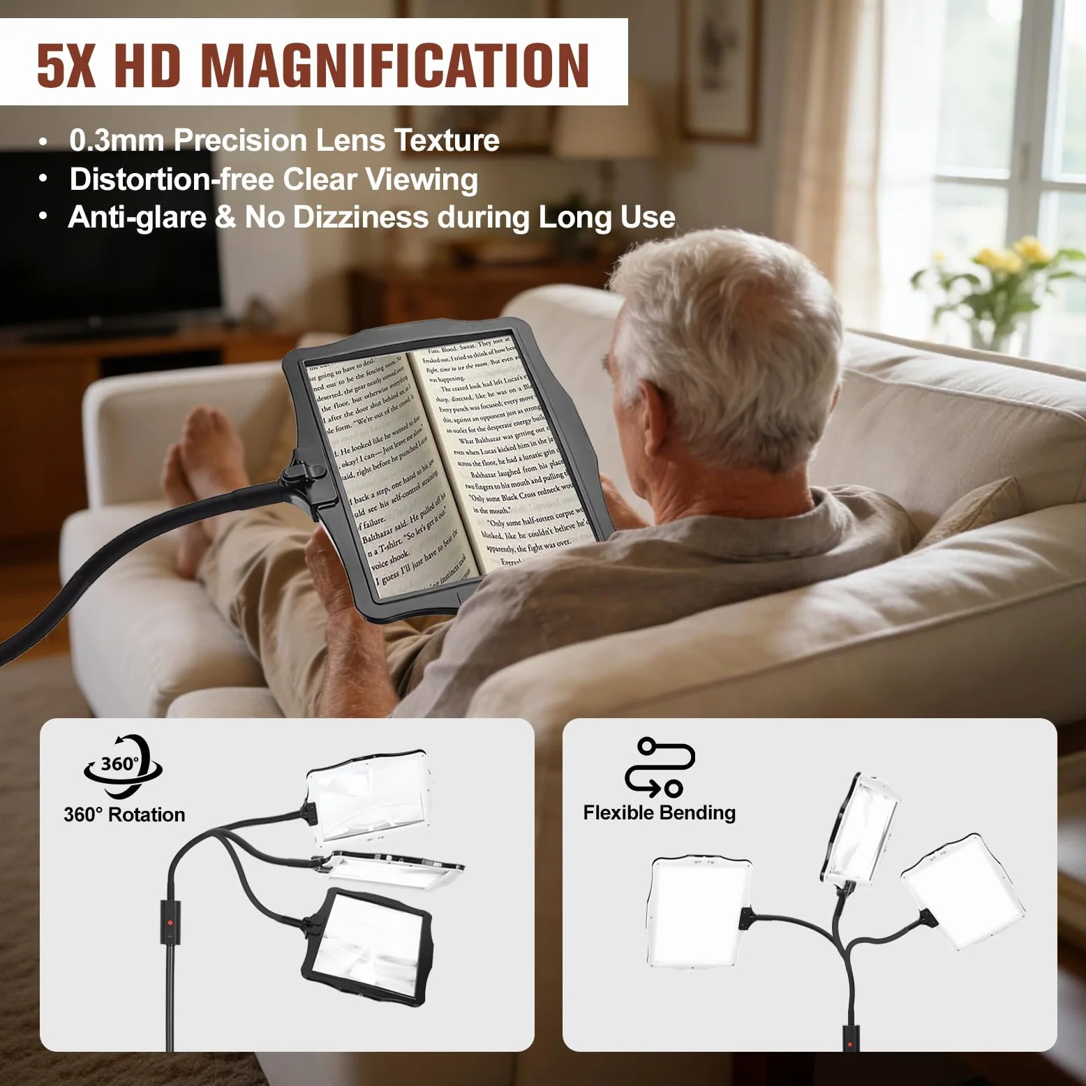 Lente d'ingrandimento 15X con luce, lampada 4 in 1 con 48 lampadine LED, lente d'ingrandimento 15X con luce e supporto, lampada con lente d'ingrandimento 4 in 1 con base con 48 lampadine LED luminose