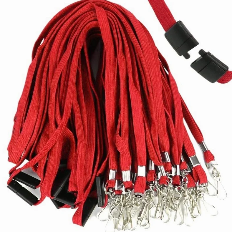 Lanyard Da Collo 50 pezzi/lotto di cordini sicurezza separabili con fibbia neri, blu e rossi for porta carte, badge, portachiavi, carta d'identità(50 red)