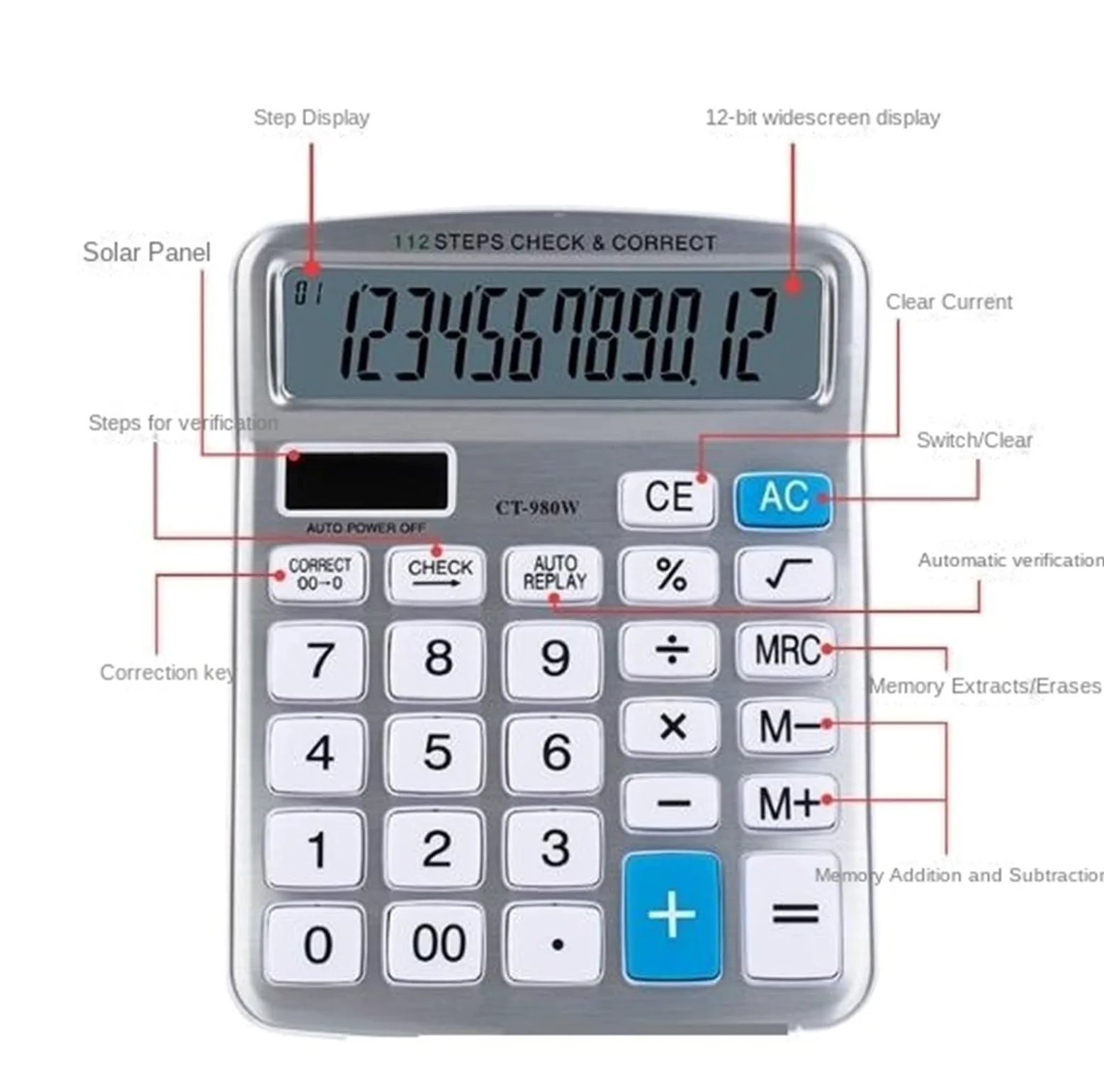 Calcolatrice Casa Ufficio Calcolatrice Portatile Ad Energia Solare con Display A 12 Cifre Adatta for Ufficio E Aula Perfetta per Scuola(Gold)