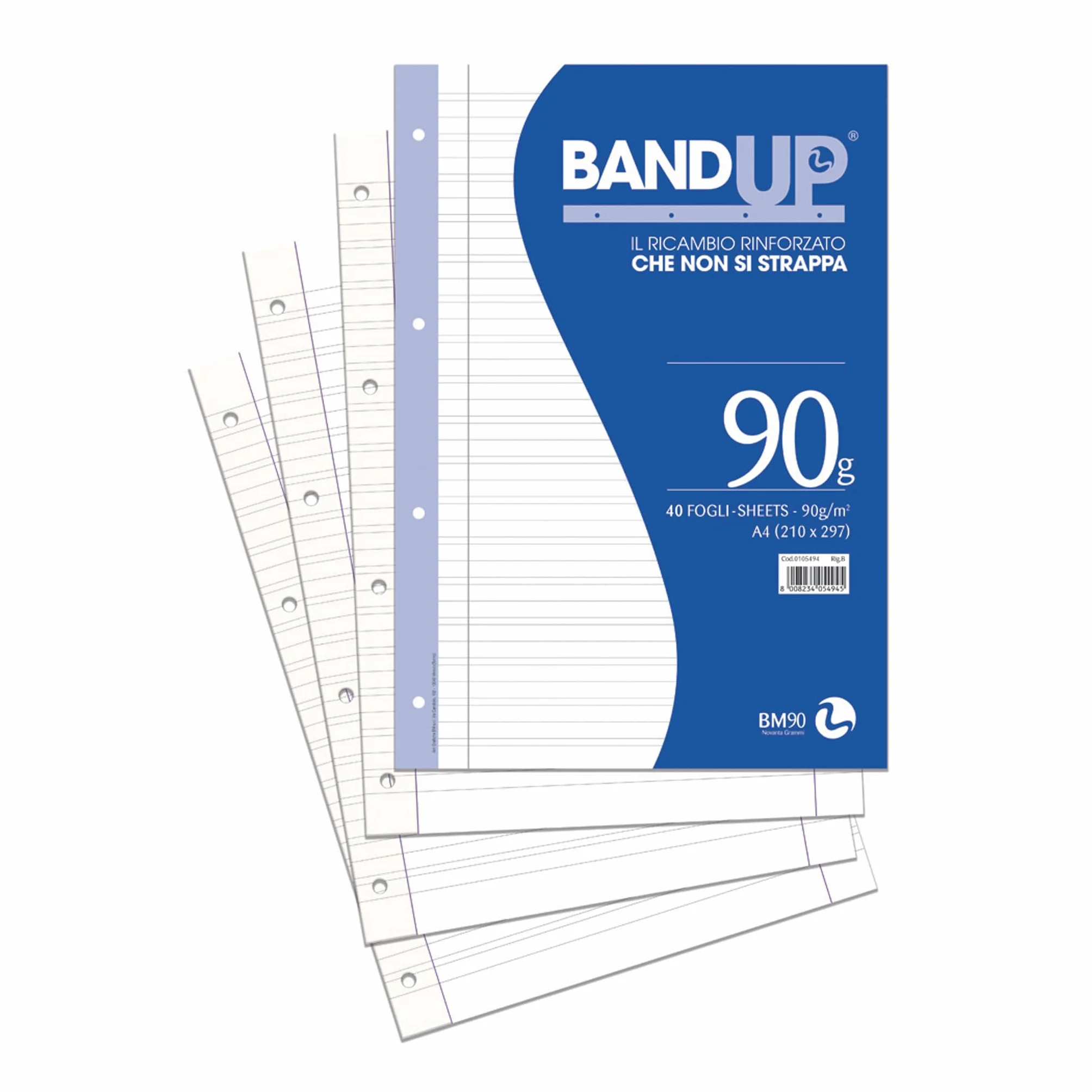 BM BeMore Ricambi Bandup A4 Con Banda Rinforzata Rigatura B Righe Con Margini 40 Fogli Carta 90G/Mq