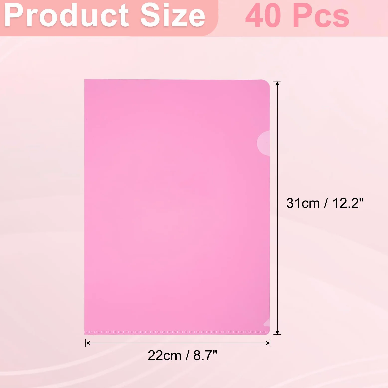 PATIKIL Cartellina a L Formato A4, 40Pz Buste Porta Documenti Trasparenti Cartella Portadocument Copertine Custodie Per Documenti Cartelle Ufficio, 8.7"x12.2", Rosa