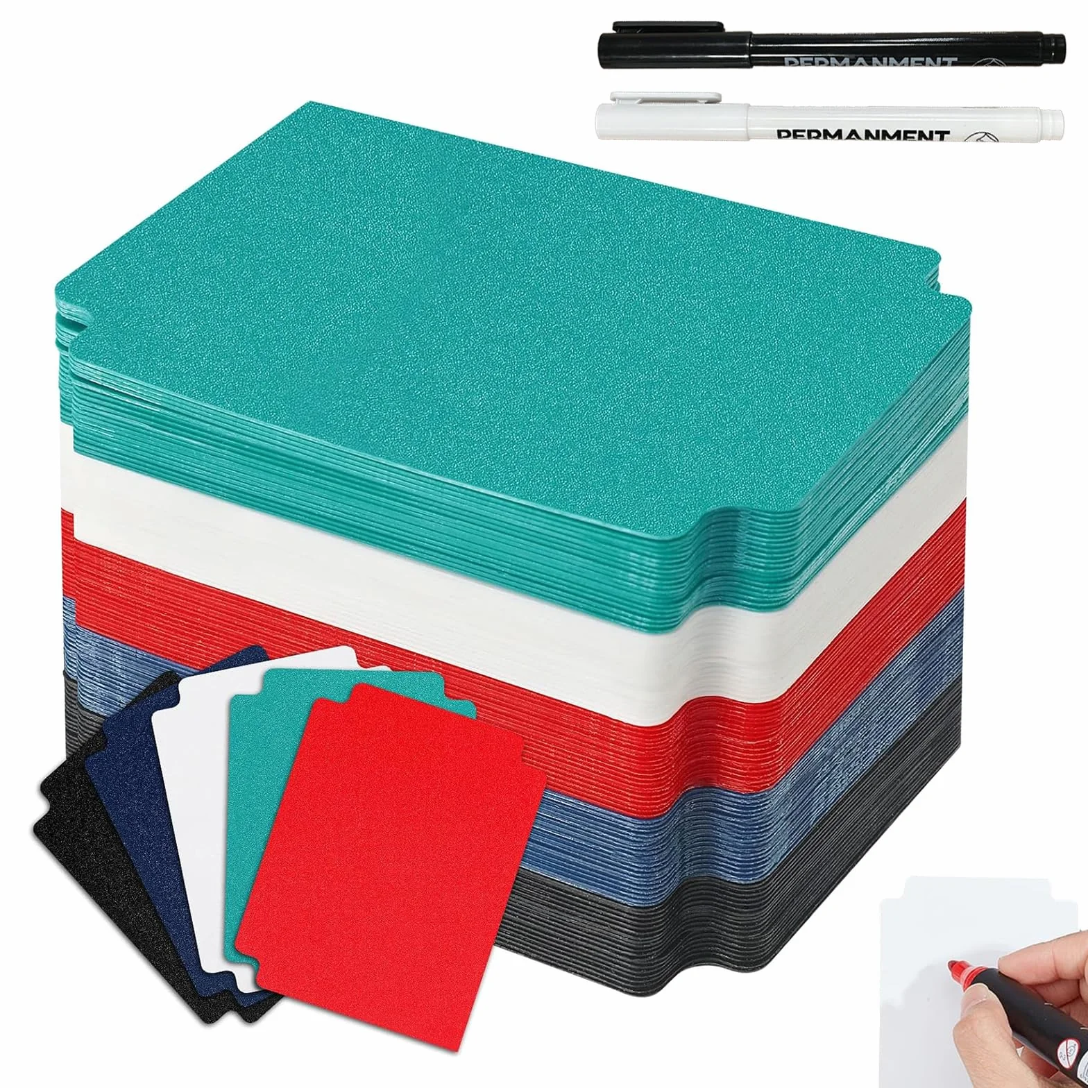 Divisori per Carte Multicolori 70x95 mm Plastica 100 Pezzi con Pennarelli