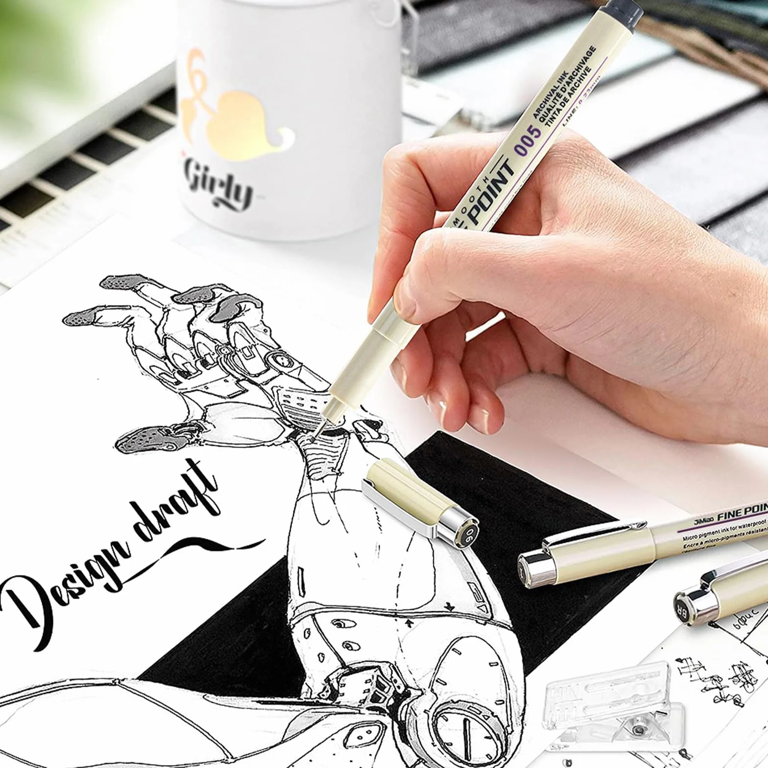Set di 12 penne fineliner Rierousy Micron nero impermeabili per illustrazioni schizzi