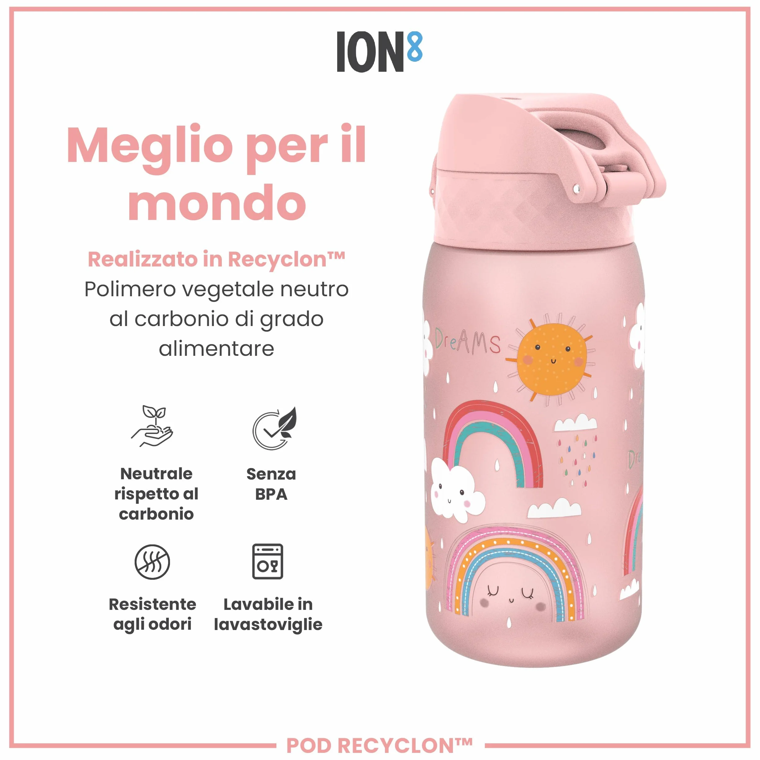 Ion8 Borraccia per Bambini 350ml a Prova di Perdite Senza BPA Lavabile in Lavastoviglie