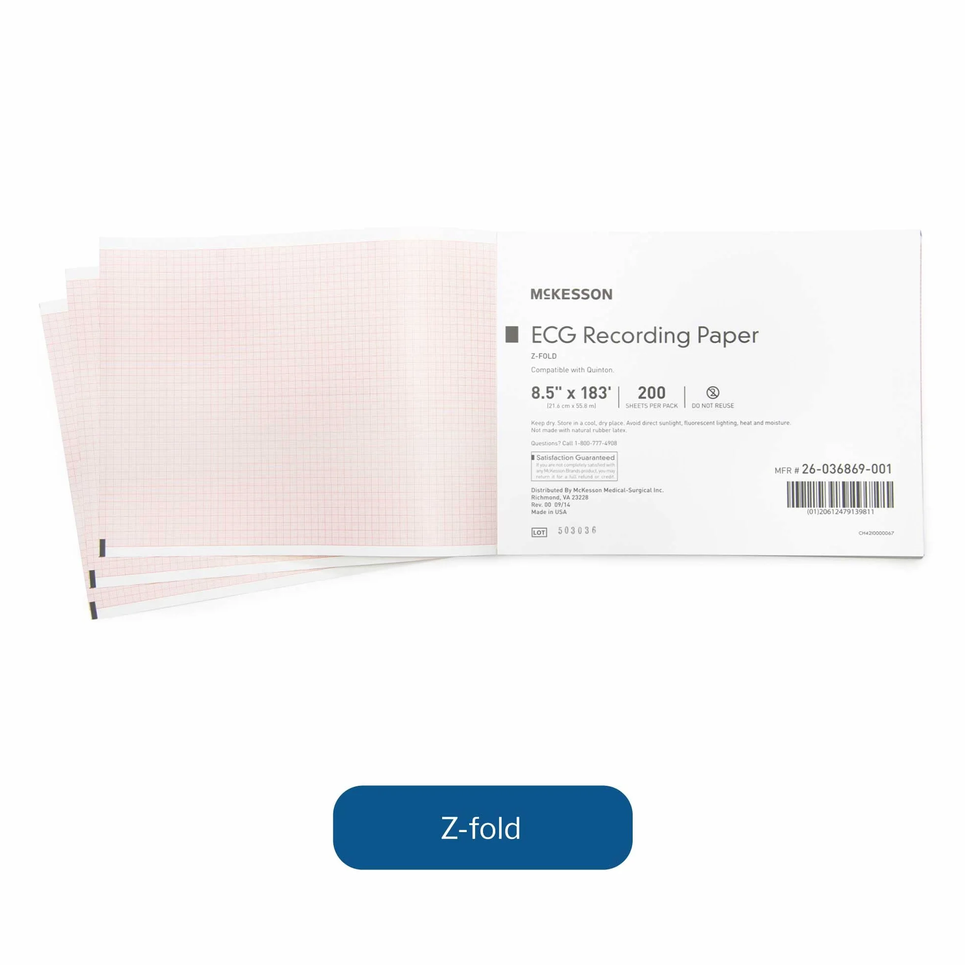 McKesson ECG - 200 fogli di carta termica a griglia rossa, 21,5 cm x 55,8 m