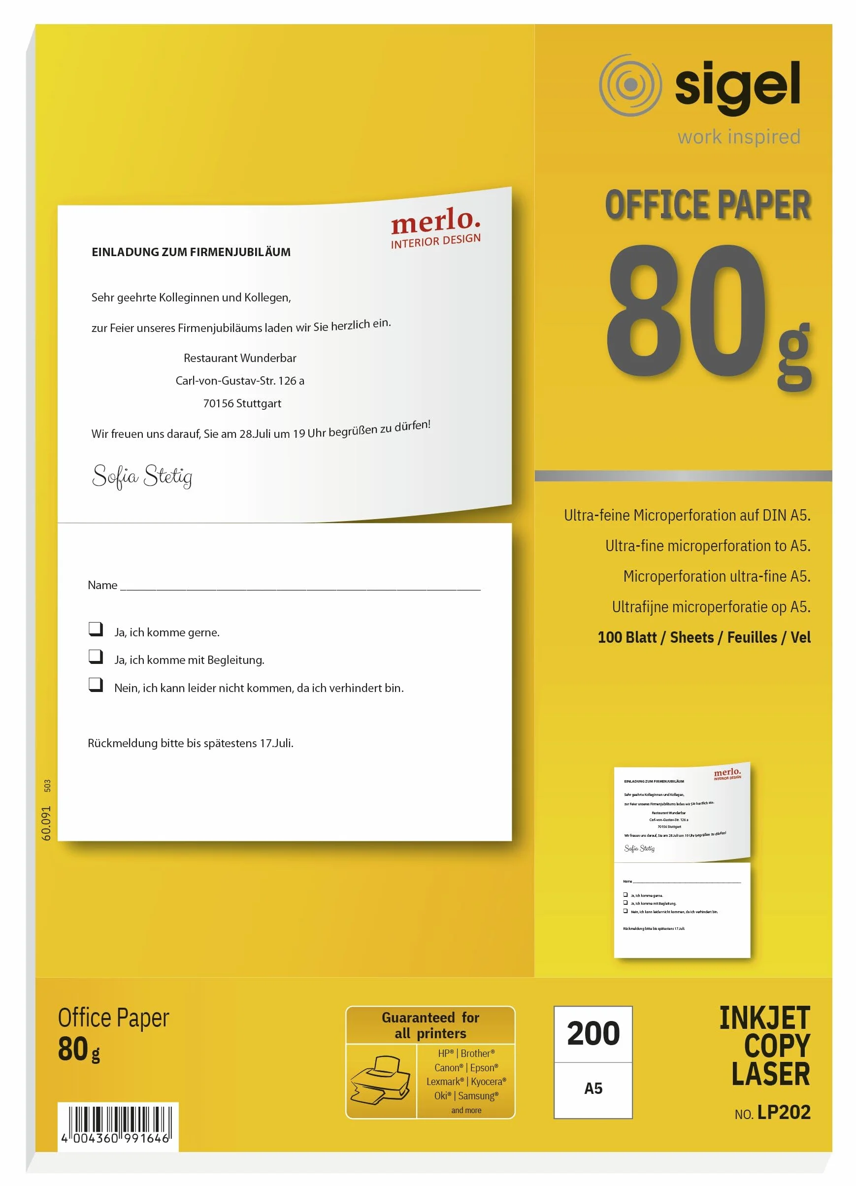 SIGEL LP202 Carta A5 80g 200 pz. 100 fg Ink Laser Copy bianco