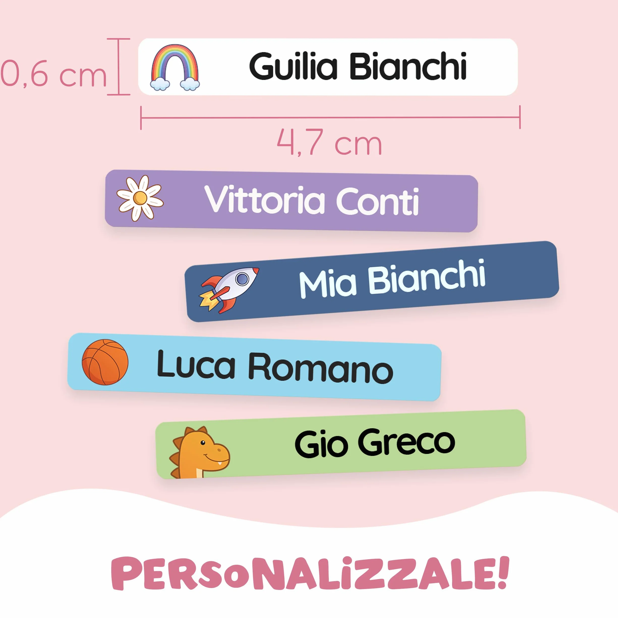 Etichette Adesive Scuola Personalizzate con Nome per Penne, Matite e Vestiti Bambini