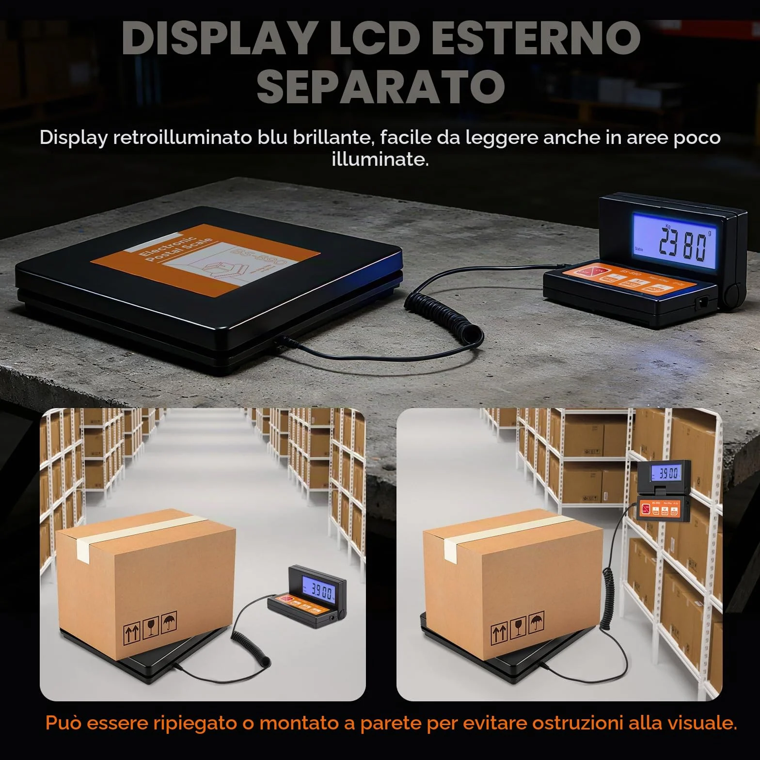 Bonvoisin Bilancia postale digitale 50 kg 110 lb 2 g display LCD separato batterie AAA adattatore UE inclusi g kg oz lb indicatore stabile Hold