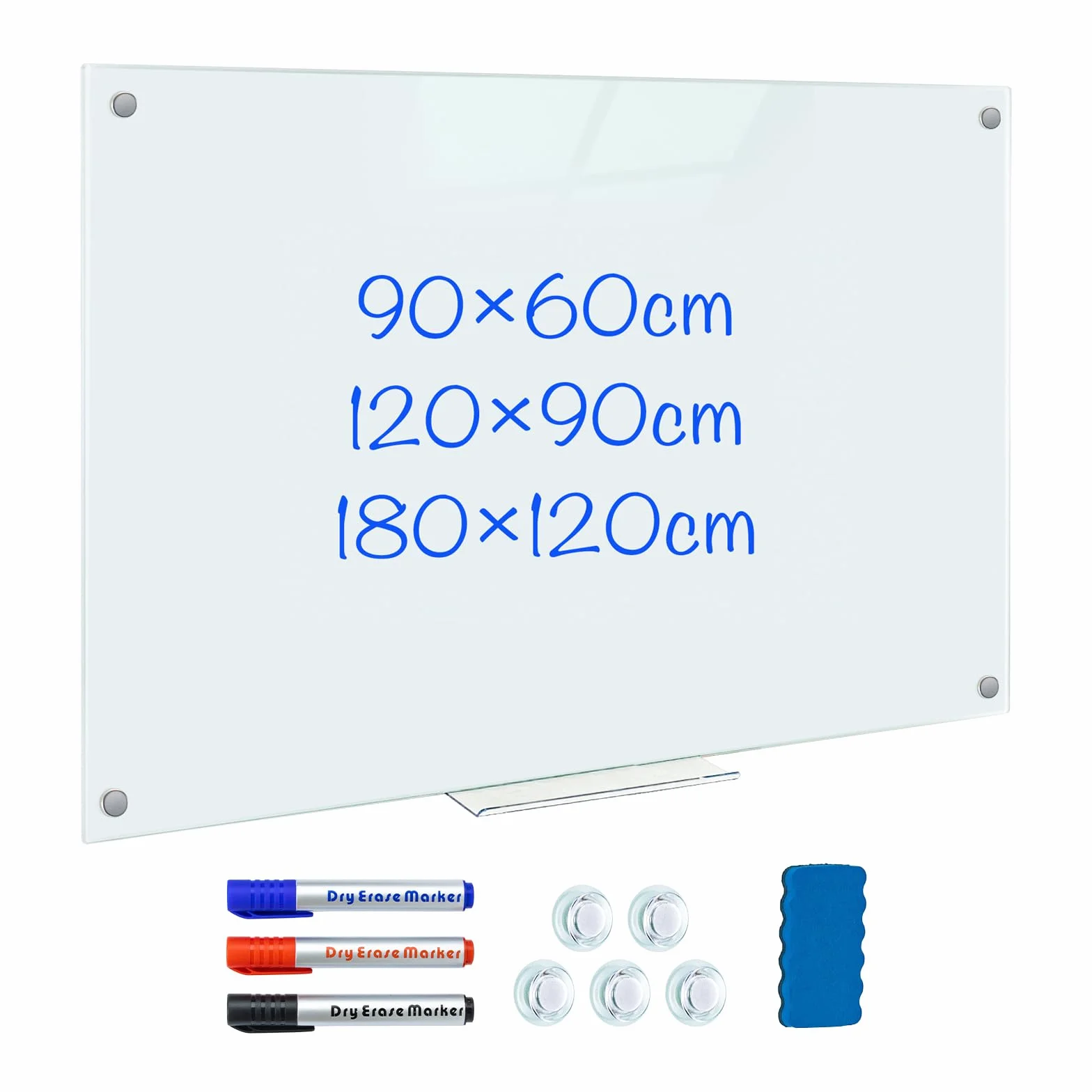 maxtek Lavagna Cancellabile in Vetro Temperato, 90 x 60 cm Lavagna Magnetica da Parete, Senza Cornice Scrivibile Whiteboard, Bacheca Facile da Montare per Ufficio, Scuola, Casa