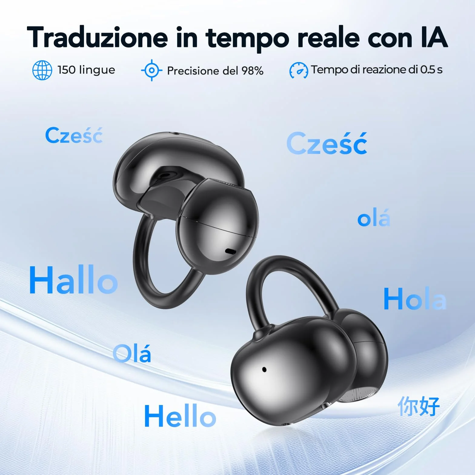NE32 AI cuffie traduzione simultanea, auricolari per traduzione 3 in 1 per 150 lingue con app, 9 molità di traduzione,cuffie traduttore istantaneo, Cuffie Bluetooth 6.0 con schermo LCD, per viaggio.