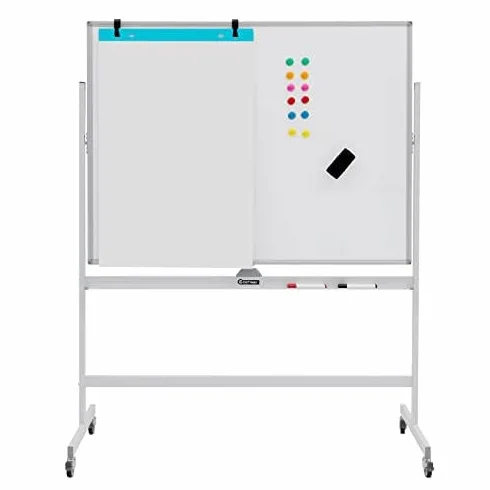 FANTASK Lavagna bianca mobile su entrambi i lati, 120 x 90 cm, con ruote e supporto