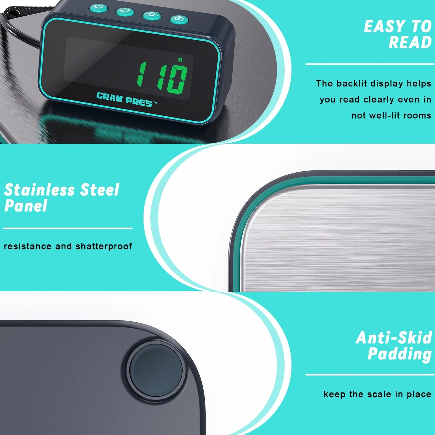 GRAM PRES Bilancia digitale per spedizioni, 39 kg/2,8 g, bilancia postale ad alta precisione per pacchi con display LCD Hold/Tare/separato, bilancia postale in acciaio inox, bilancia per pacchi
