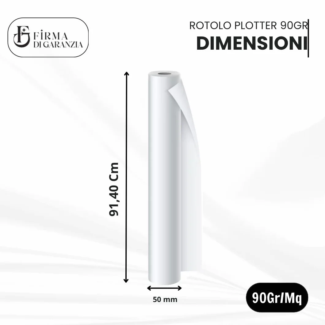 Rotoli Plotter 914mm x 50m 90 gr/mq Carta Bianca A0 Confezione 4 Pz Compatibili HP EPSON STYLUS